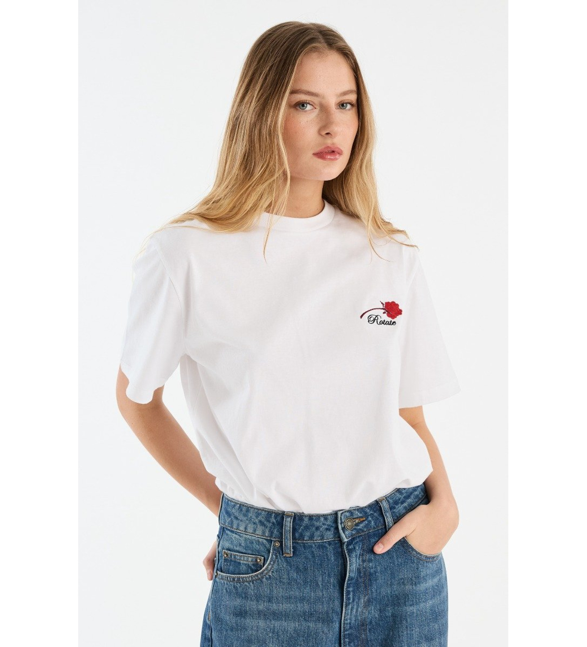 Rotate für Damen. 114722400 Astra-T-Shirt weiß (XS), Lässig, Kurzarm, Bio-Baumwolle, Nachhaltig