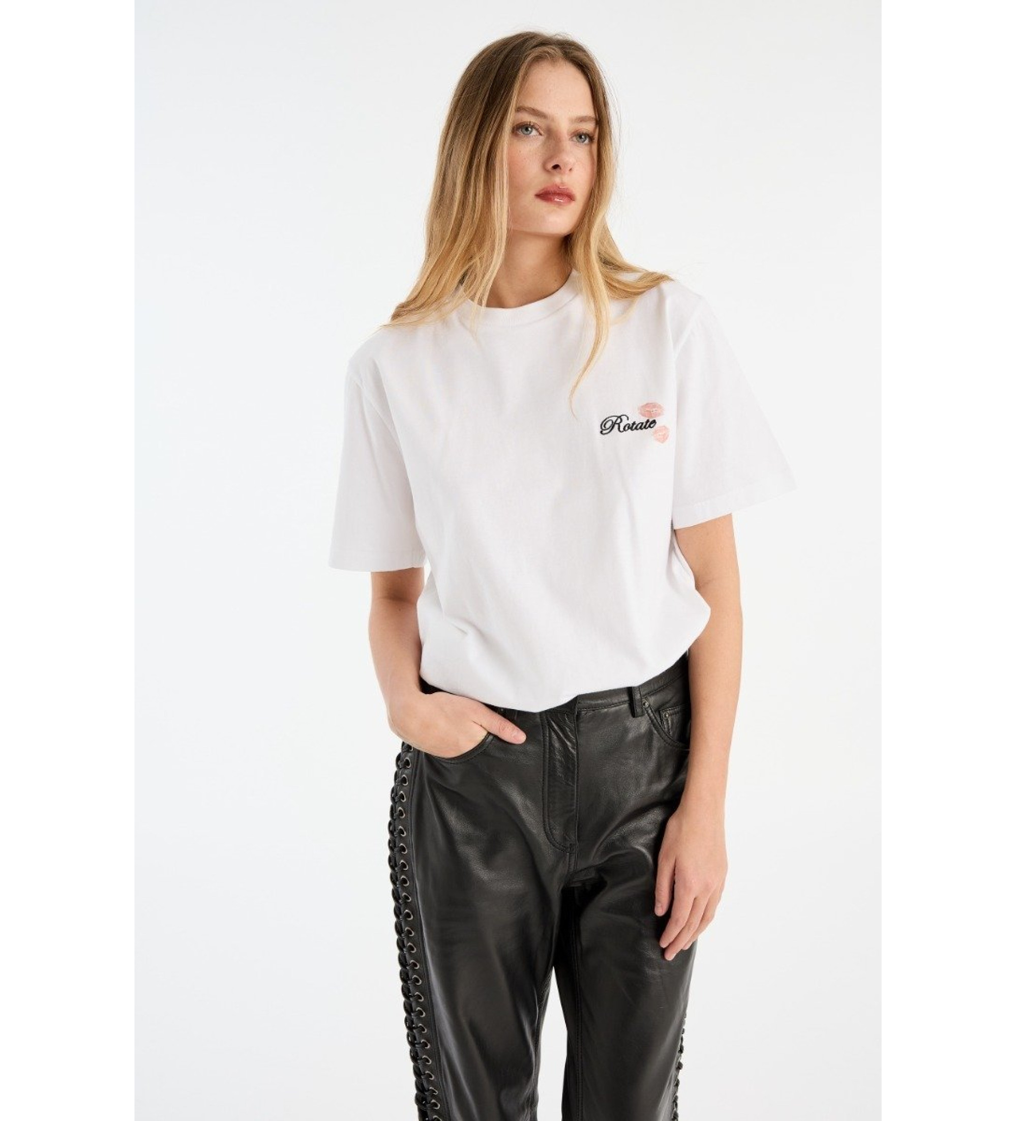 Rotate für Damen. 114745400 Astra-T-Shirt weiß (S), Lässig, Kurzarm, Bio-Baumwolle, Nachhaltig
