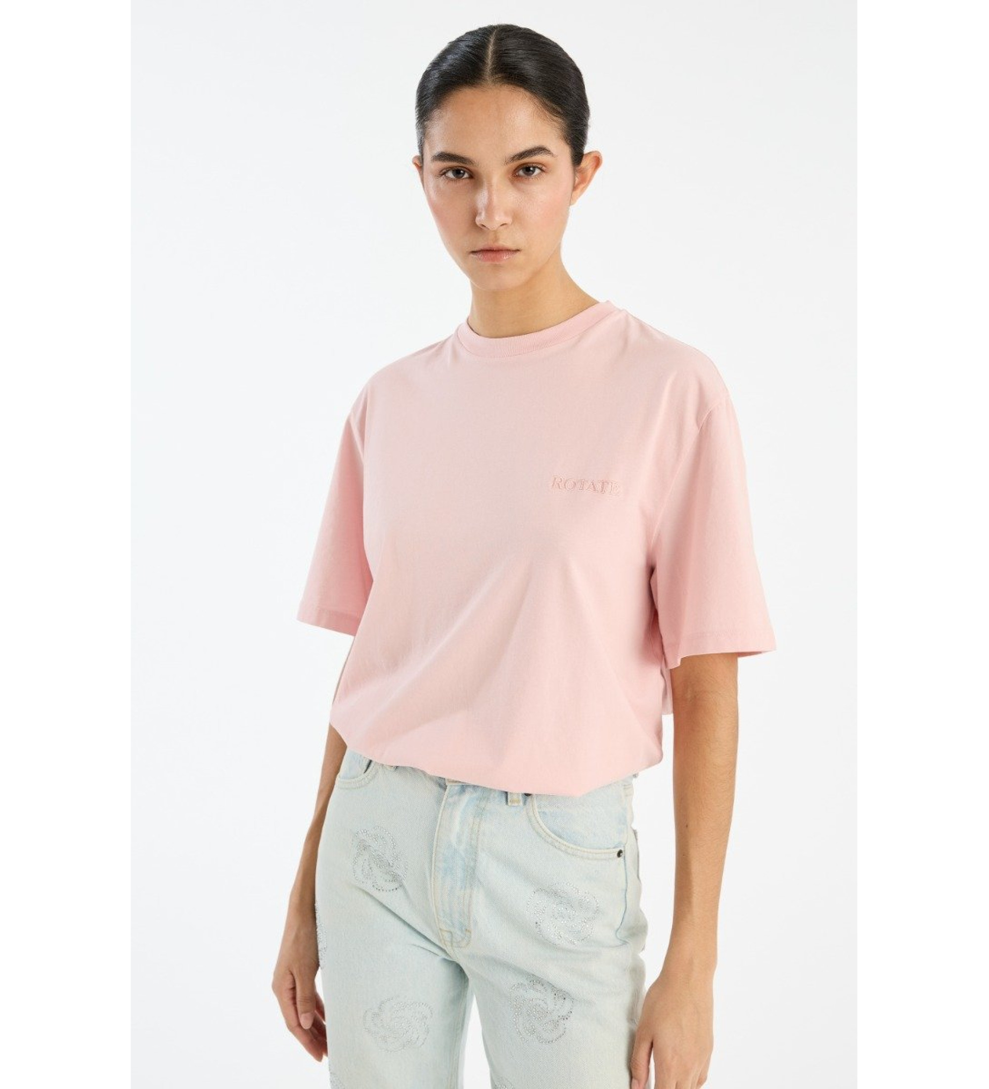Rotate für Damen. 1124451011 Rosa T-Shirt in Übergröße (M), Lässig, Kurzarm, Bio-Baumwolle, Nachhaltig
