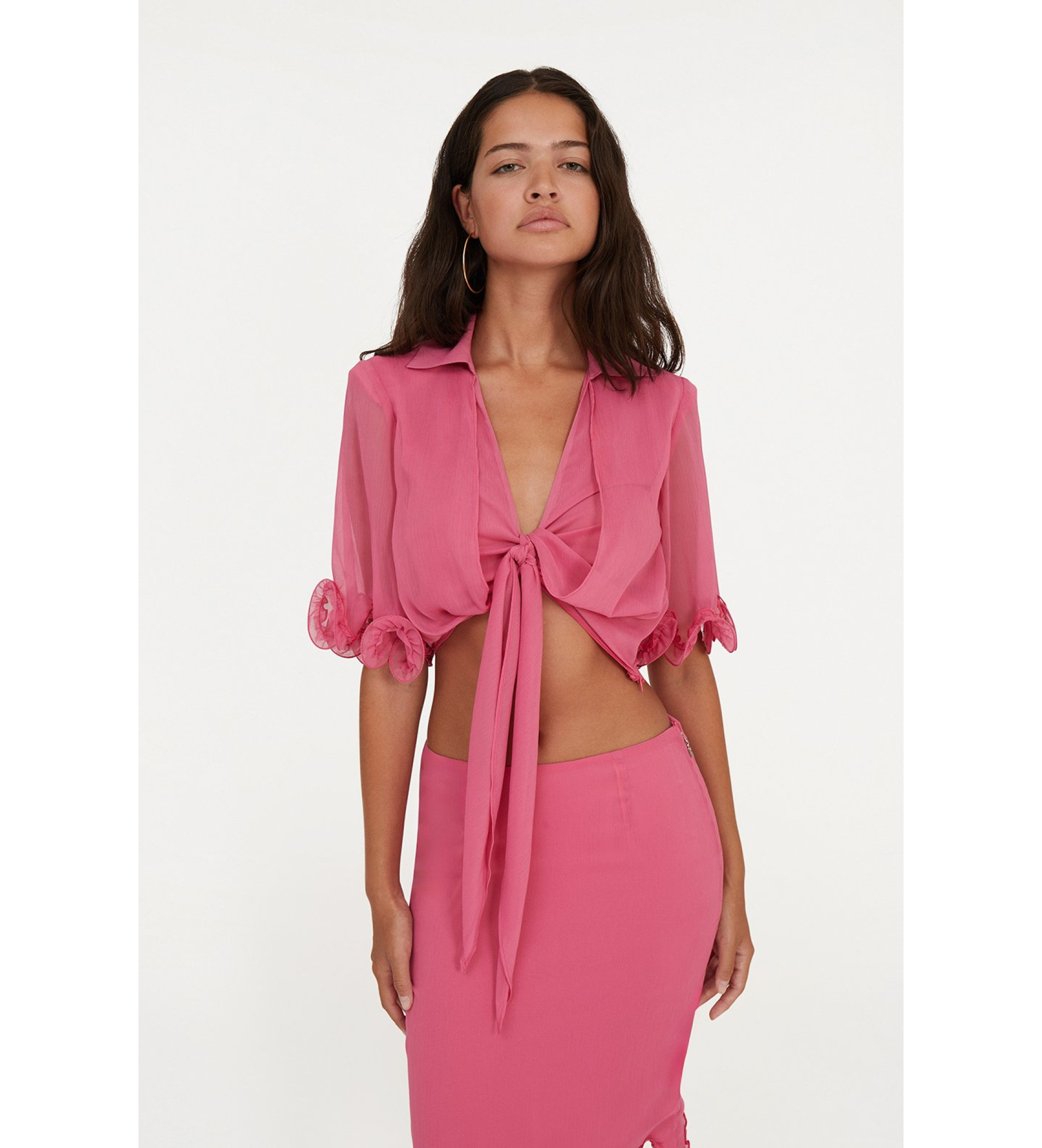 Rotate für Damen. 113744504 Chiffonbluse mit rosa Schleife (38), Lässig, Party, 3/4 Ärmel, Recyceltes Polyester, Nachhaltig
