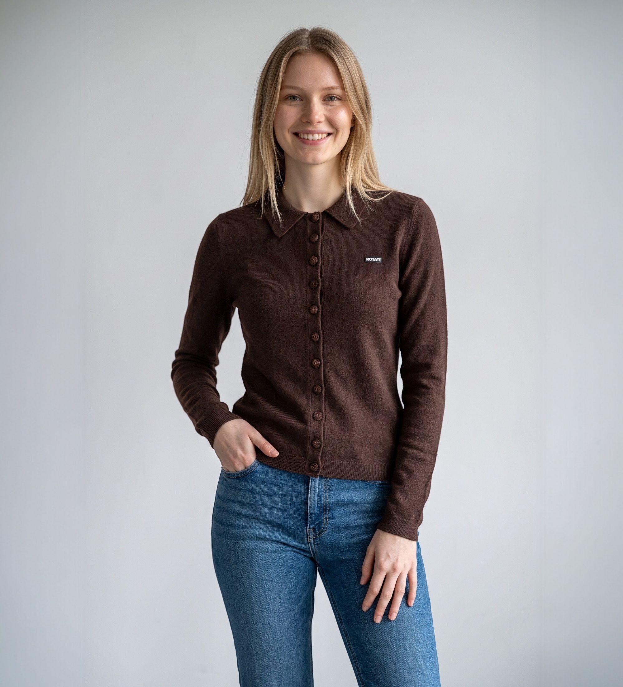 Rotate für Damen. 1166801667 Dinari braune Strickjacke (M), Lässig, Wolle, Langarm