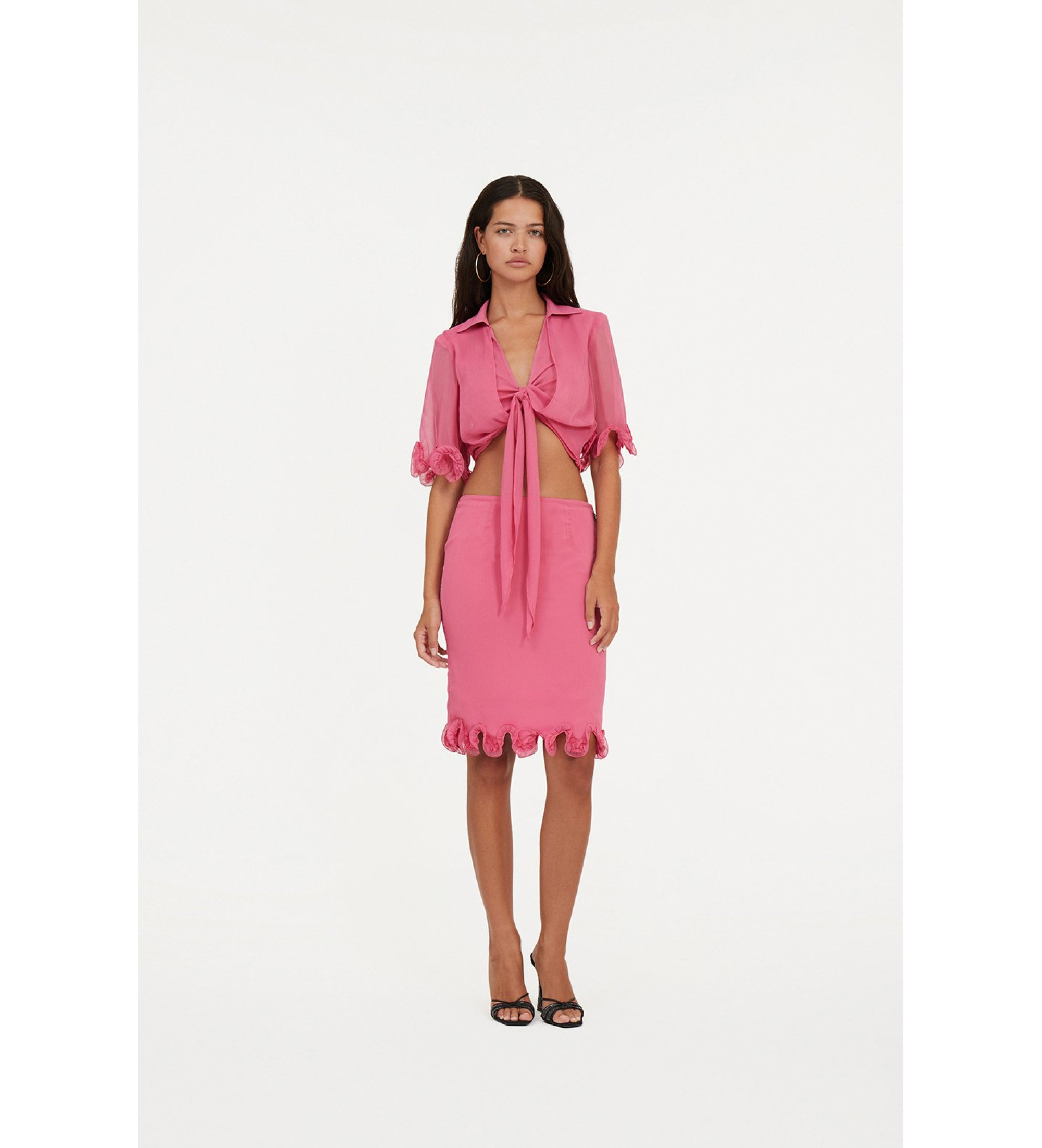 Rotate für Damen. 113743504 Chiffon-Rock mit rosa Rüschen (36), Lässig, Party, Recyceltes Polyester, Nachhaltig