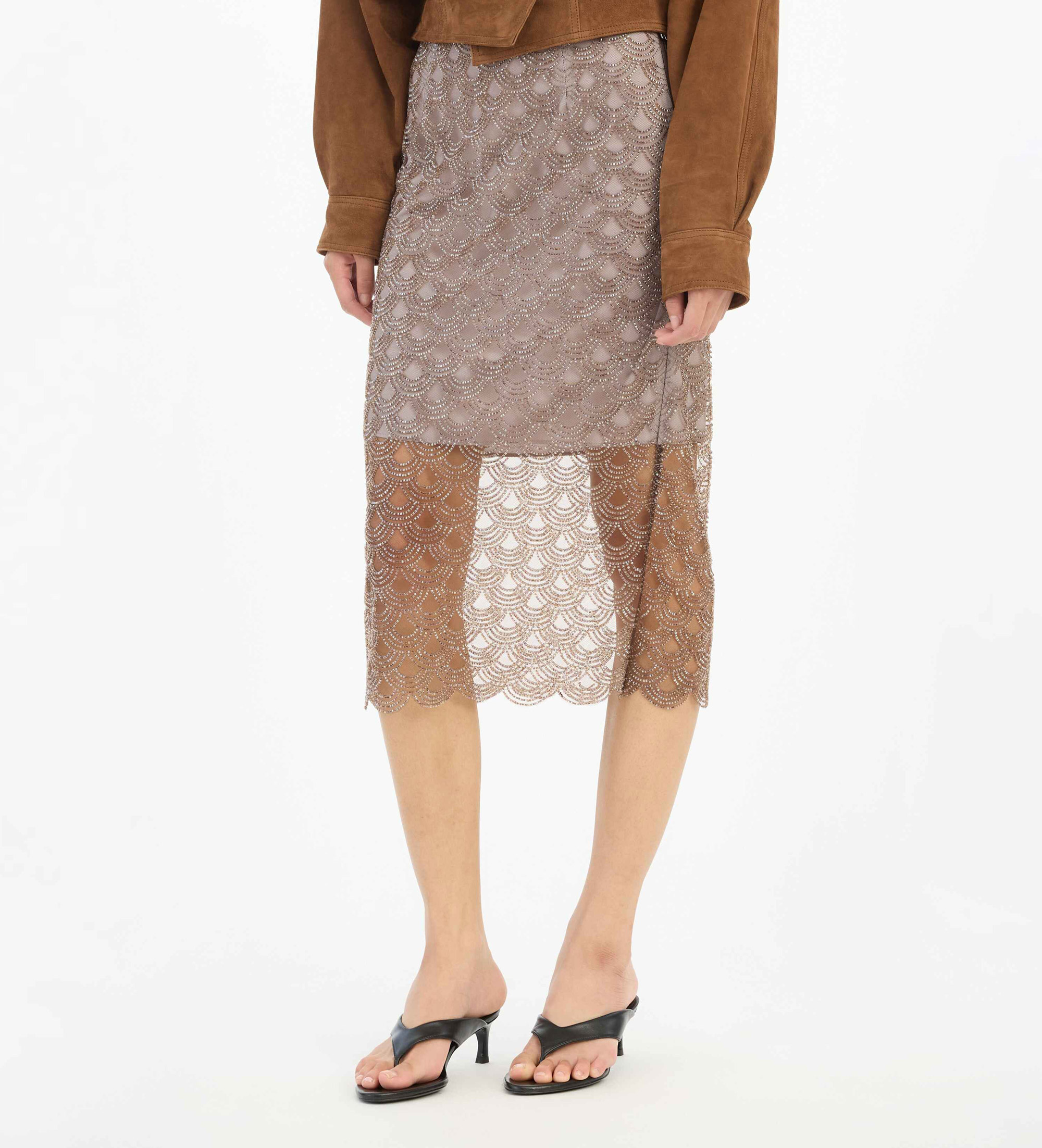 Rotate für Damen. 1156352751 Jakobsmuschel-Pailletten-Midirock braun (38), Lässig, Grau, Recyceltes Polyester