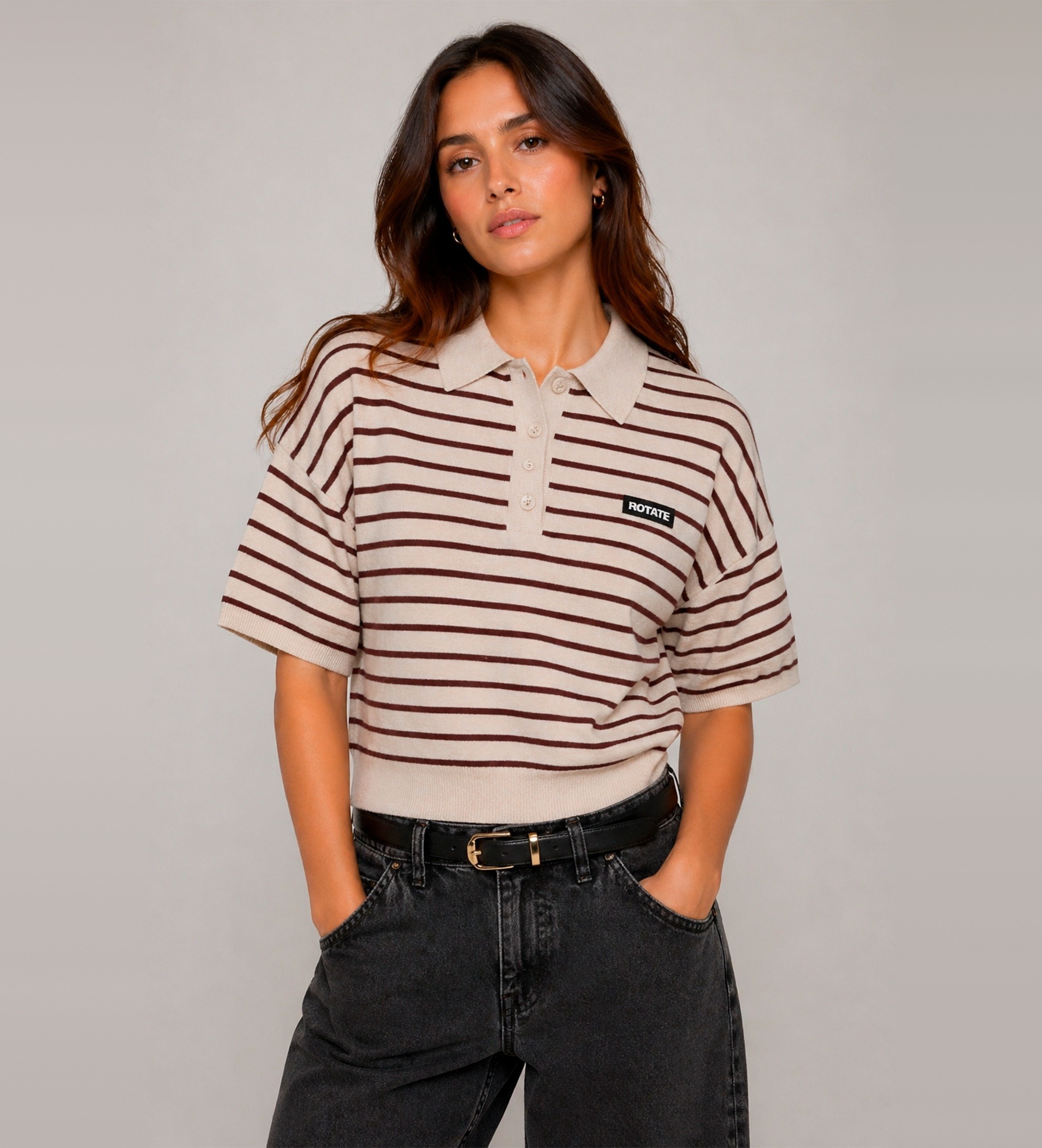Rotate für Damen. 1143041764 Ellia Poloshirt beige (M), Lässig, Modal, Langarm
