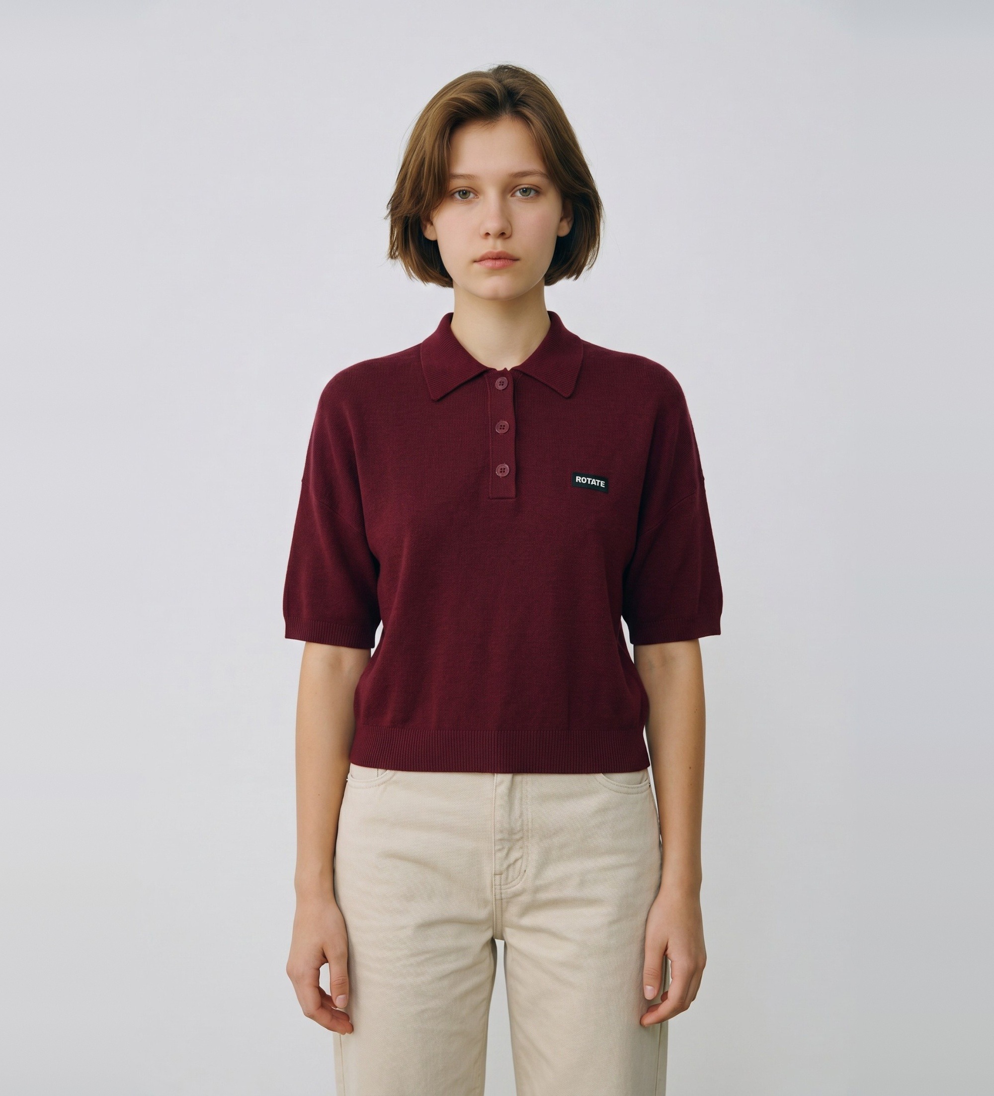 Rotate für Damen. 1143042734 Polo Ellia burgunderrot (M), Lässig, Modal, Kurzarm, Bordeaux