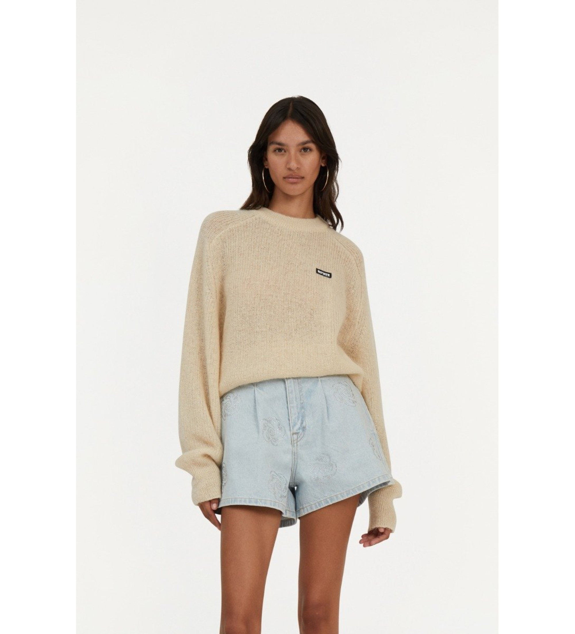 Rotate für Damen. 1128671876 Leichter Strickpulli mit beigem Logo (36), Lässig, Polyamid, Langarm, Nachhaltig