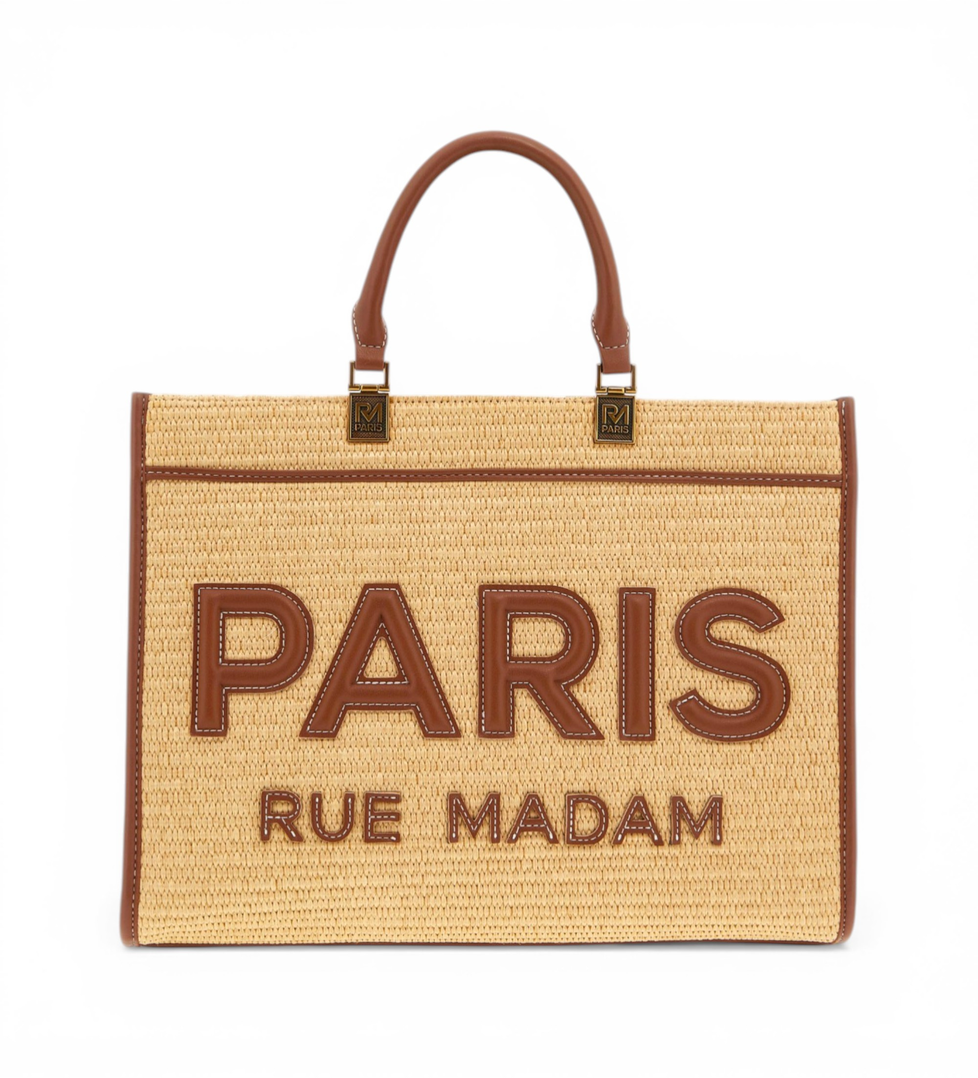 RUE MADAM PARIS für Damen. 1533 Iconique Tote Stroh Tasche braun (OSFA), Lässig, Polyurethan