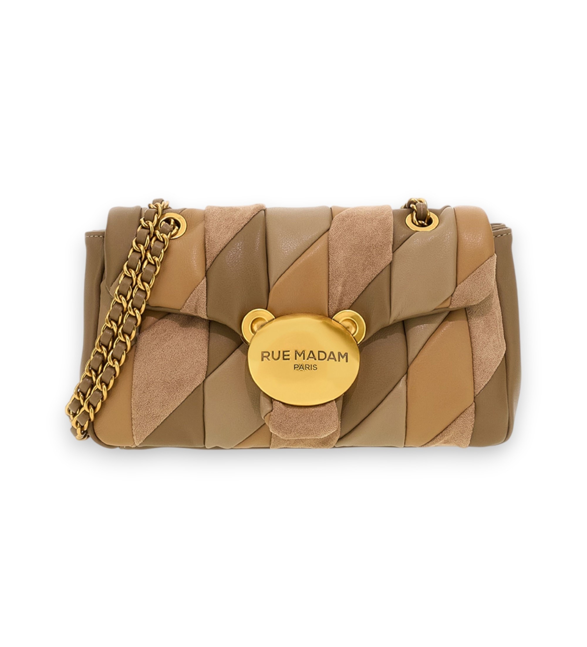 RUE MADAM PARISvoor vrouwen. 1631 Puffy Xl Patchwork tas bruin (OSFA), Beige, Casual, Polyurethaan