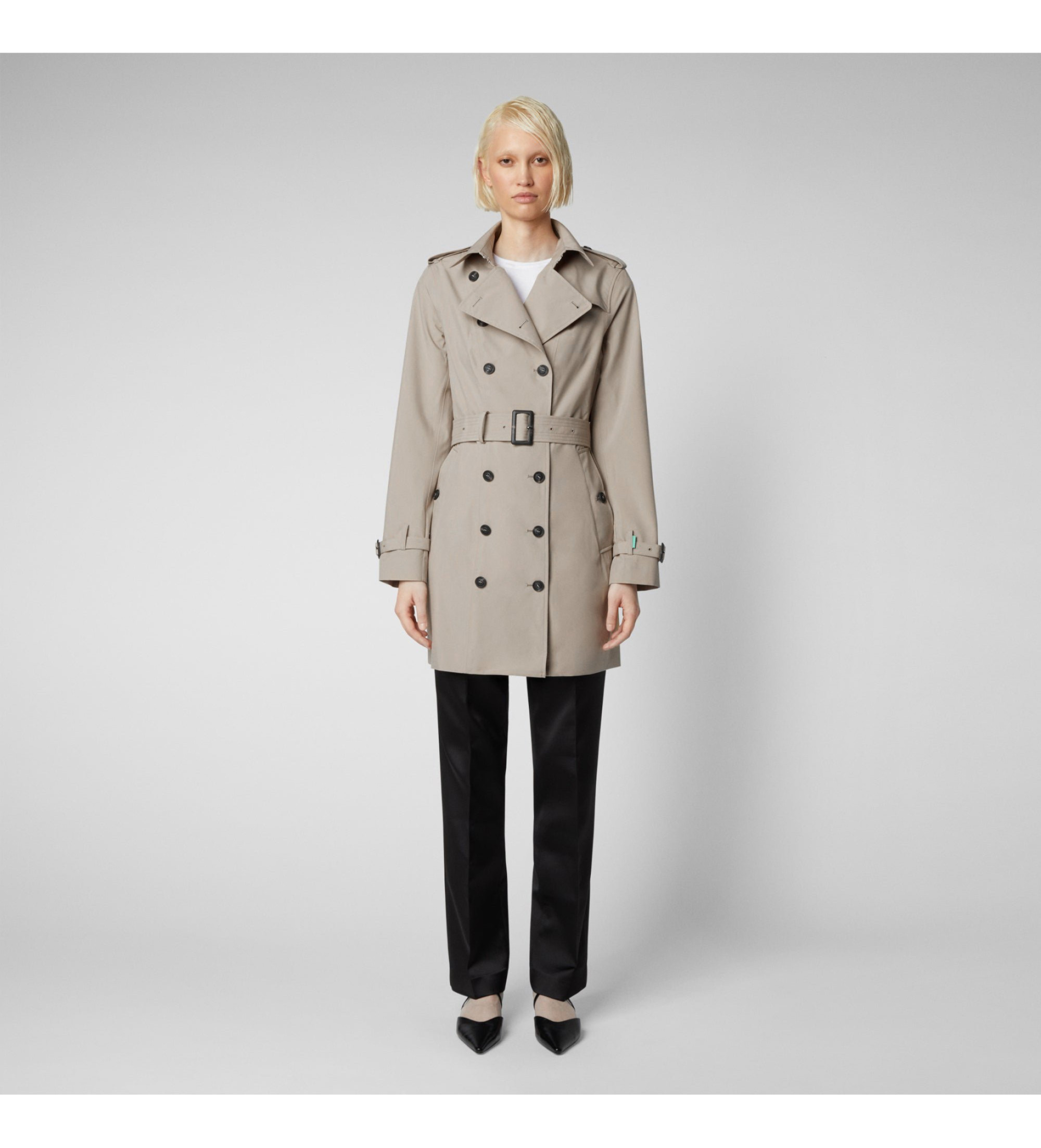 Save The Duck für Damen. D43090W-GRIN20 Beigefarbener taillierter Trenchcoat (S), Lässig, Recyceltes Polyester, Nachhaltig