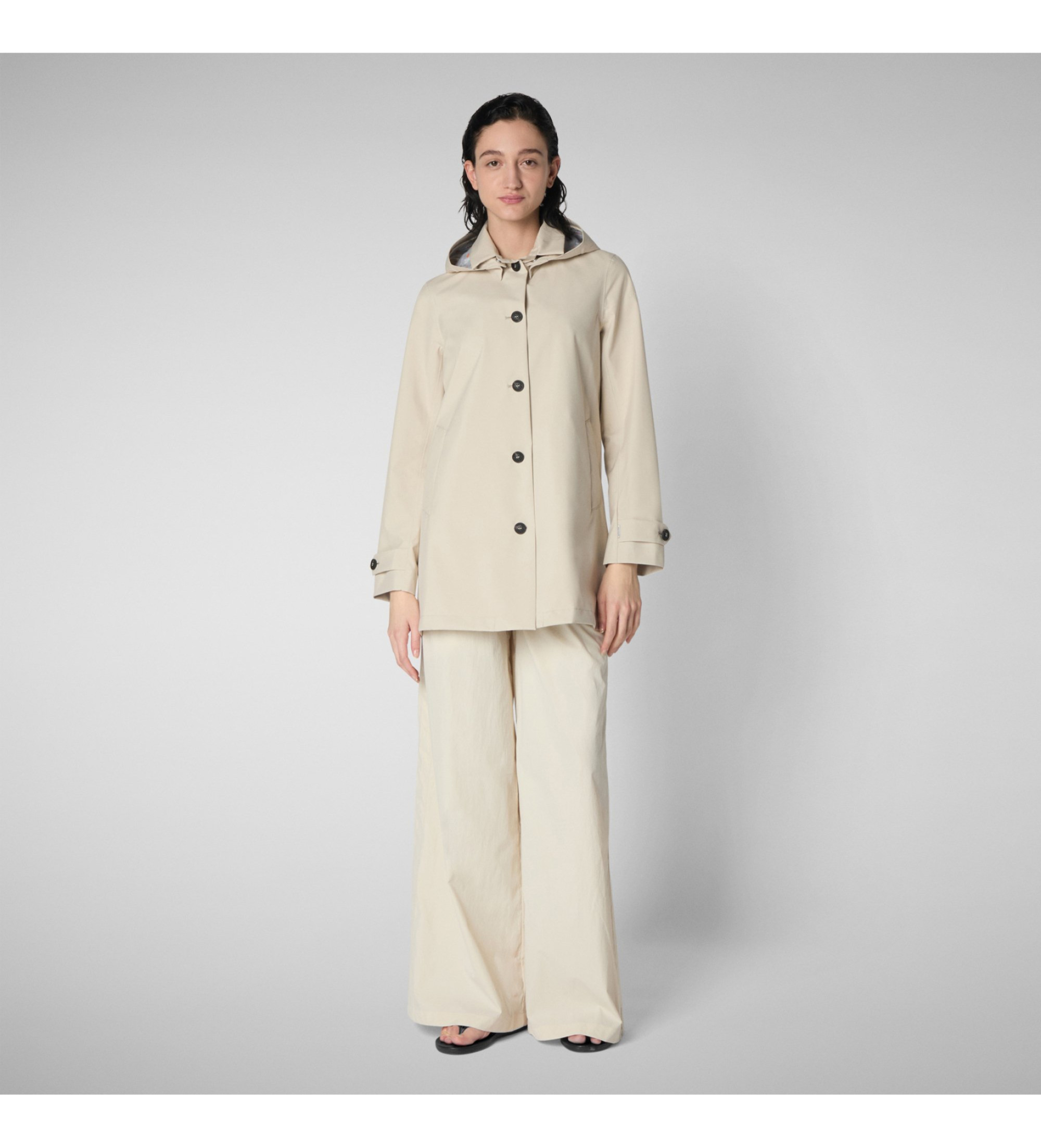 Save The Duckvoor vrouwen. D42250W-GRIN20 Groen-beige apriljas (L), Casual, Polyester, Lange mouwen