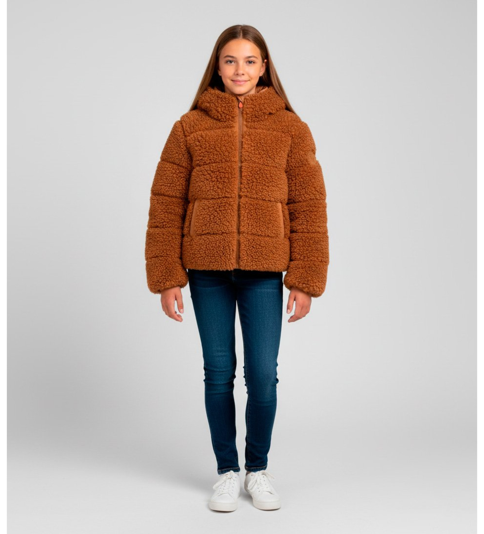 Save The Duck für Mädchen. J32369G-CURL21 Brauner Kenda-Mantel (12años= 152cm), Lässig, Polyester, Kinderbekleidung