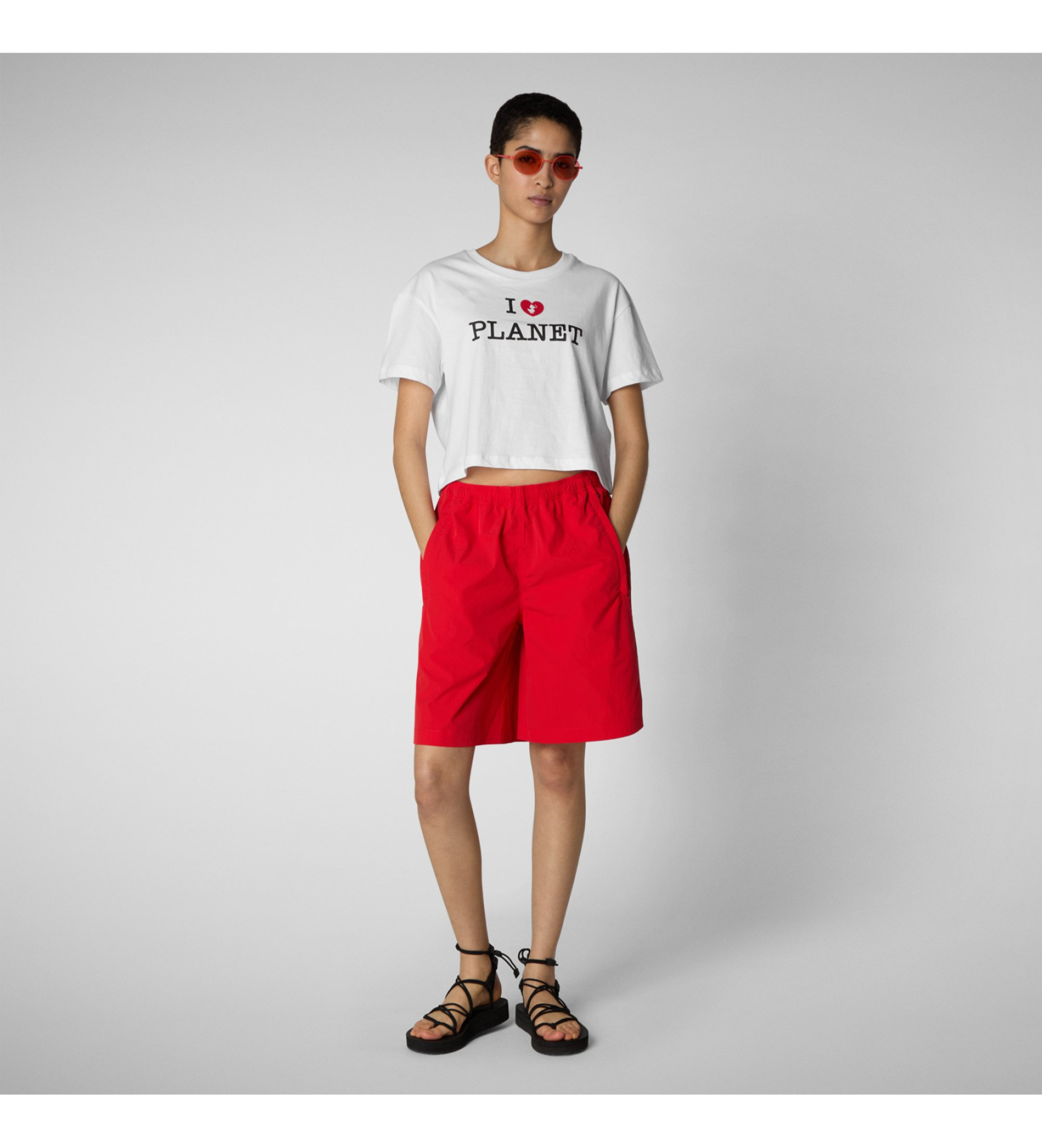 Save The Duck für Damen. DT2228W-BESY20 I Love Planet T-shirt weiß (L), Lässig, Baumwolle, Kurzarm