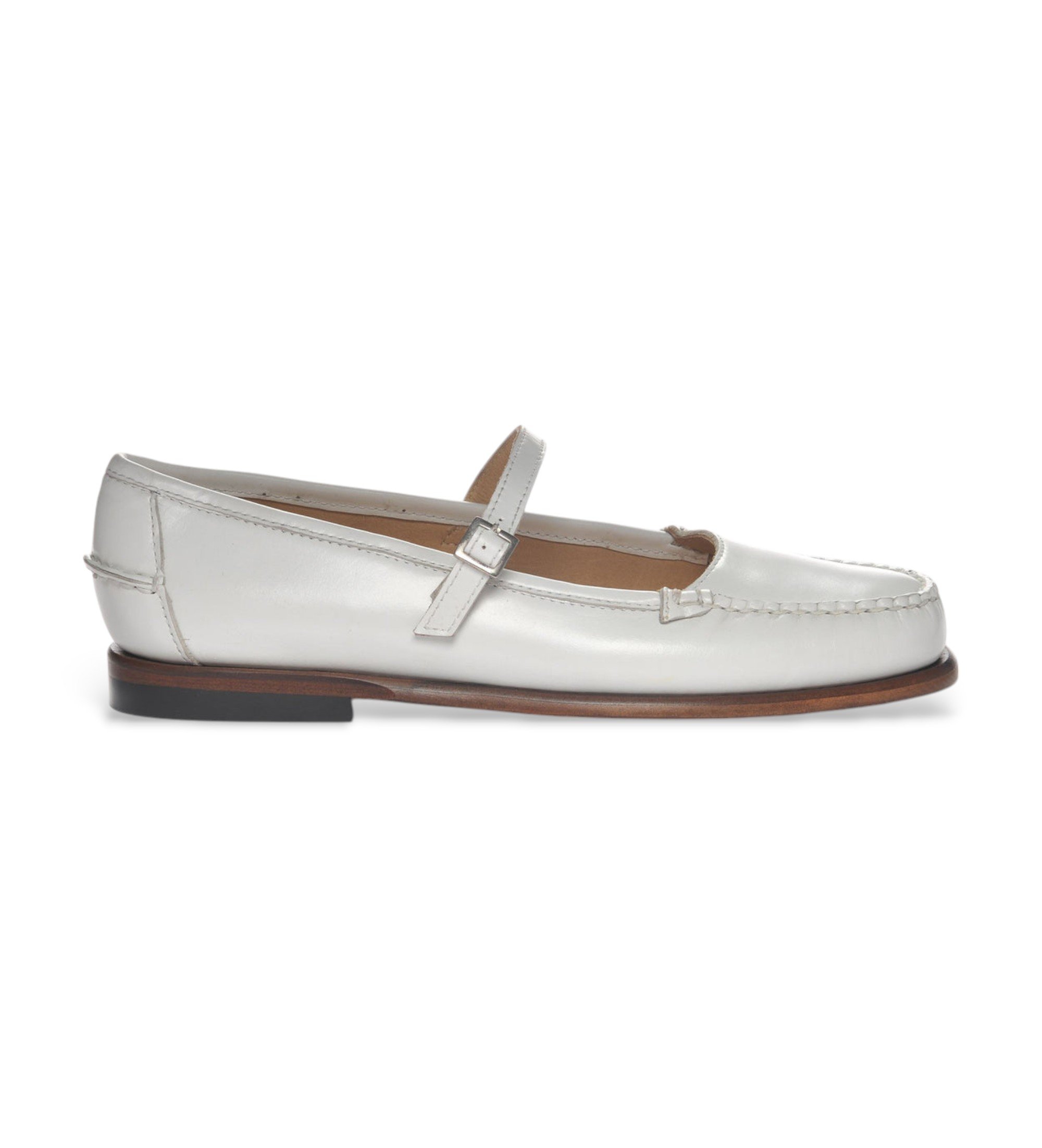 Sebago für Damen. 76113JW Weiße Pop Leder Ballerinas (37.5), Wohnung, Schnalle, Lässig, Klassisch