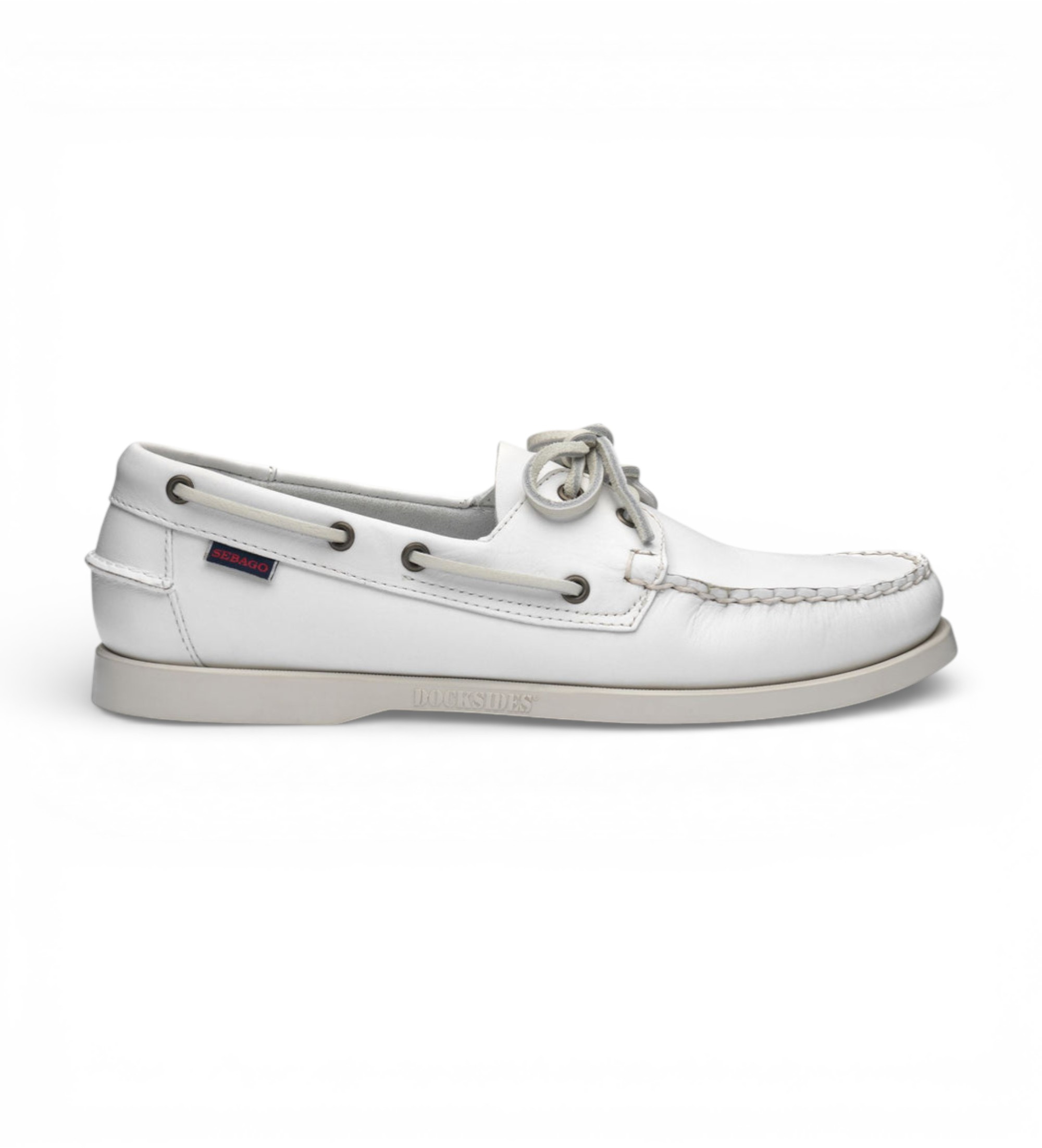 Sebago für Herren. 7000H00 Docksides Leder Bootsschuhe Portland weiß (42), Wohnung, Schnürsenkel, Lässig