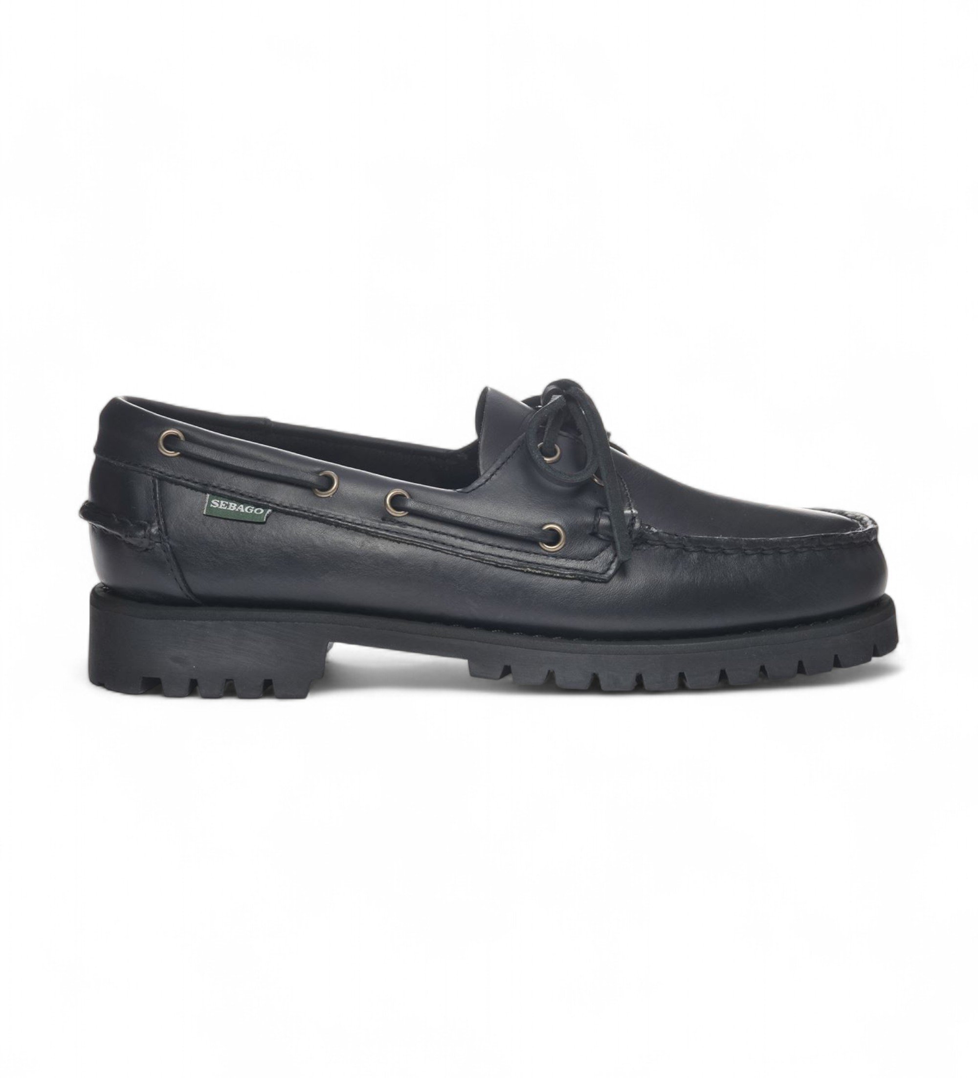 Sebago für Herren. 7001HU0 Waldläufer Wachsleder Bootsschuhe schwarz (43), Wohnung, 1 bis 3 cm, Schnürsenkel, Lässig