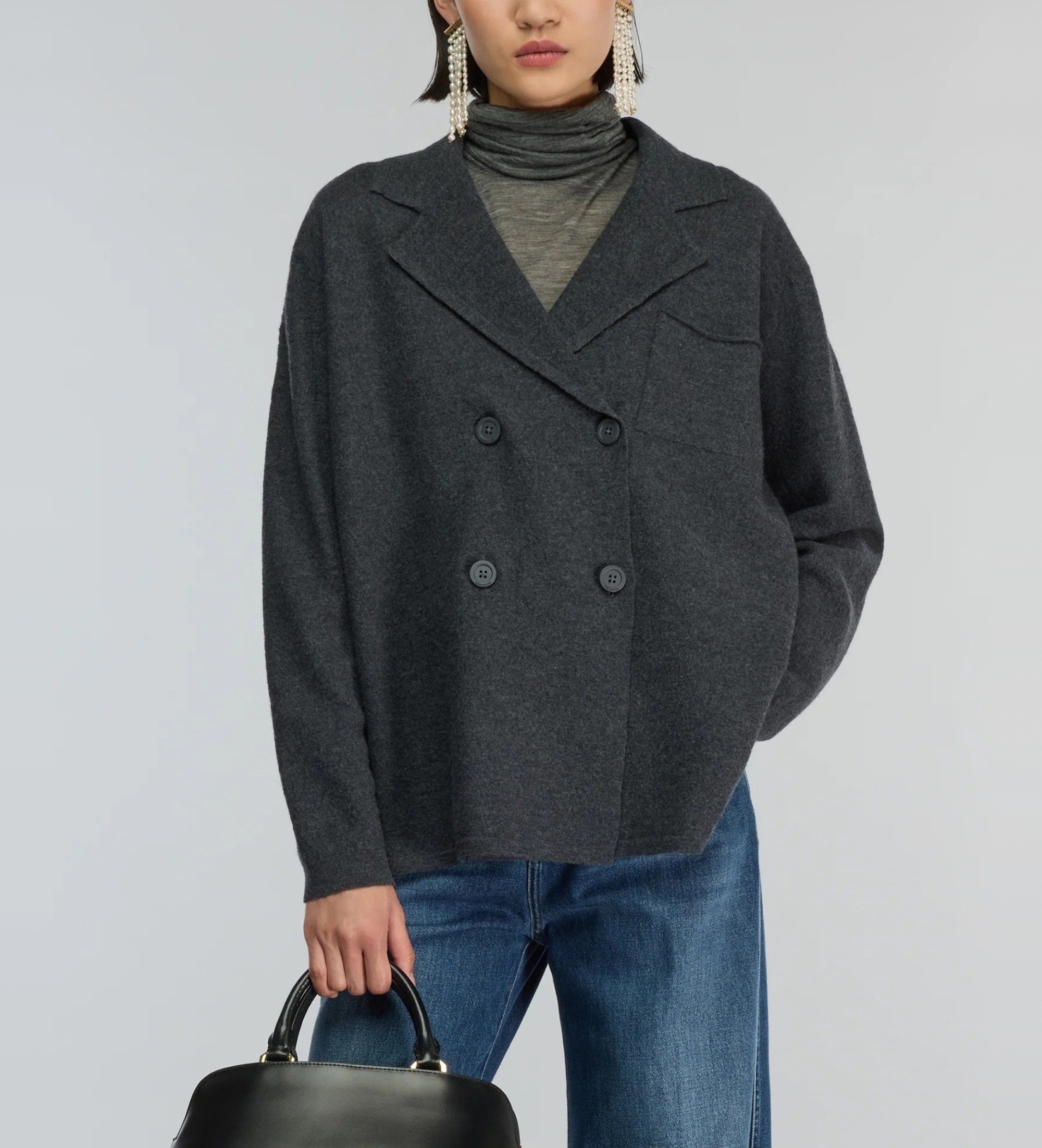 Semicouture für Damen. Y5WB06 Strickjacke Graciana anthrazit (L), Lässig, Grau, Wolle