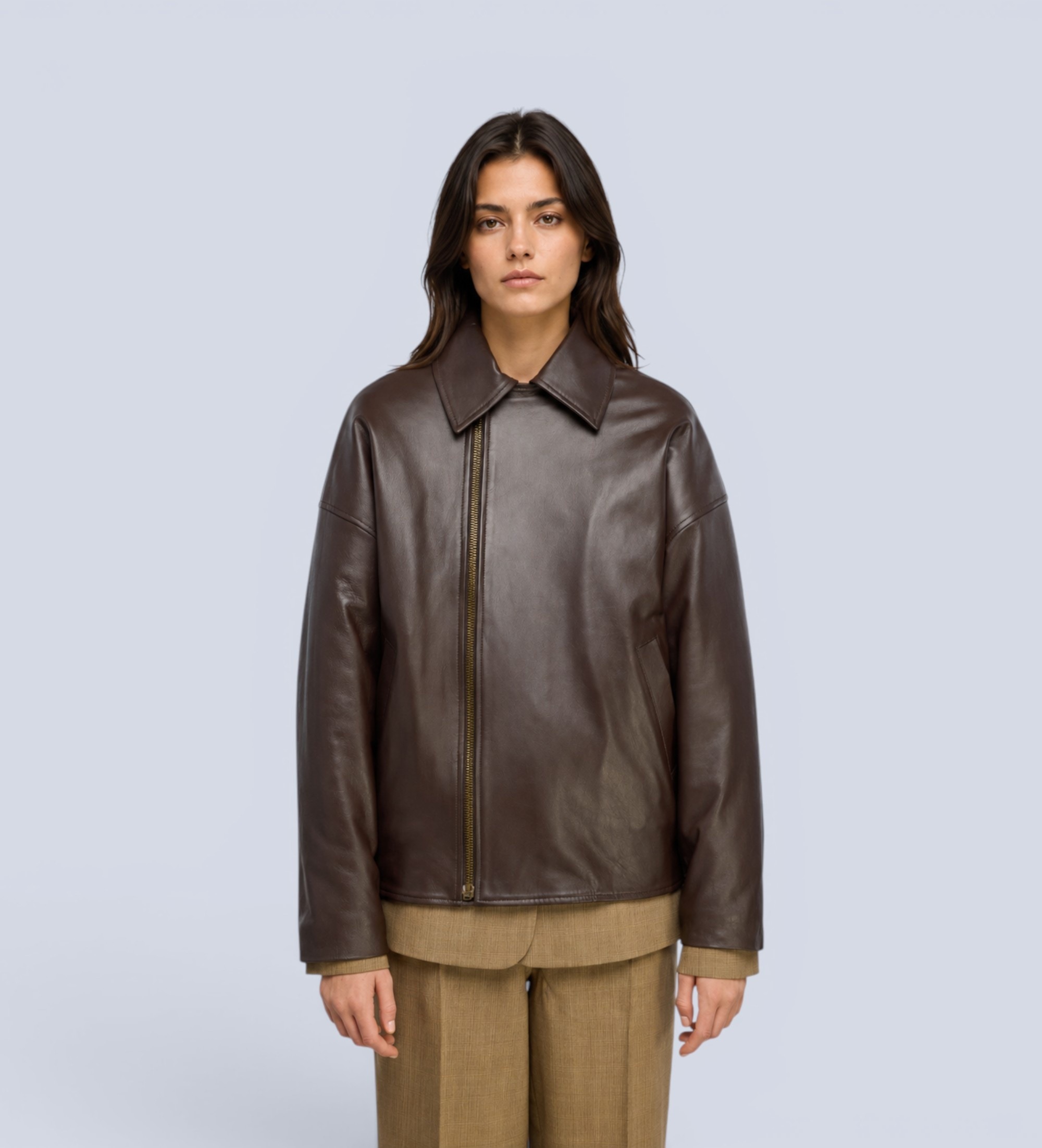 Semicouture für Damen. Y6WT16 Braune Lederjacke Rue (40), Lässig