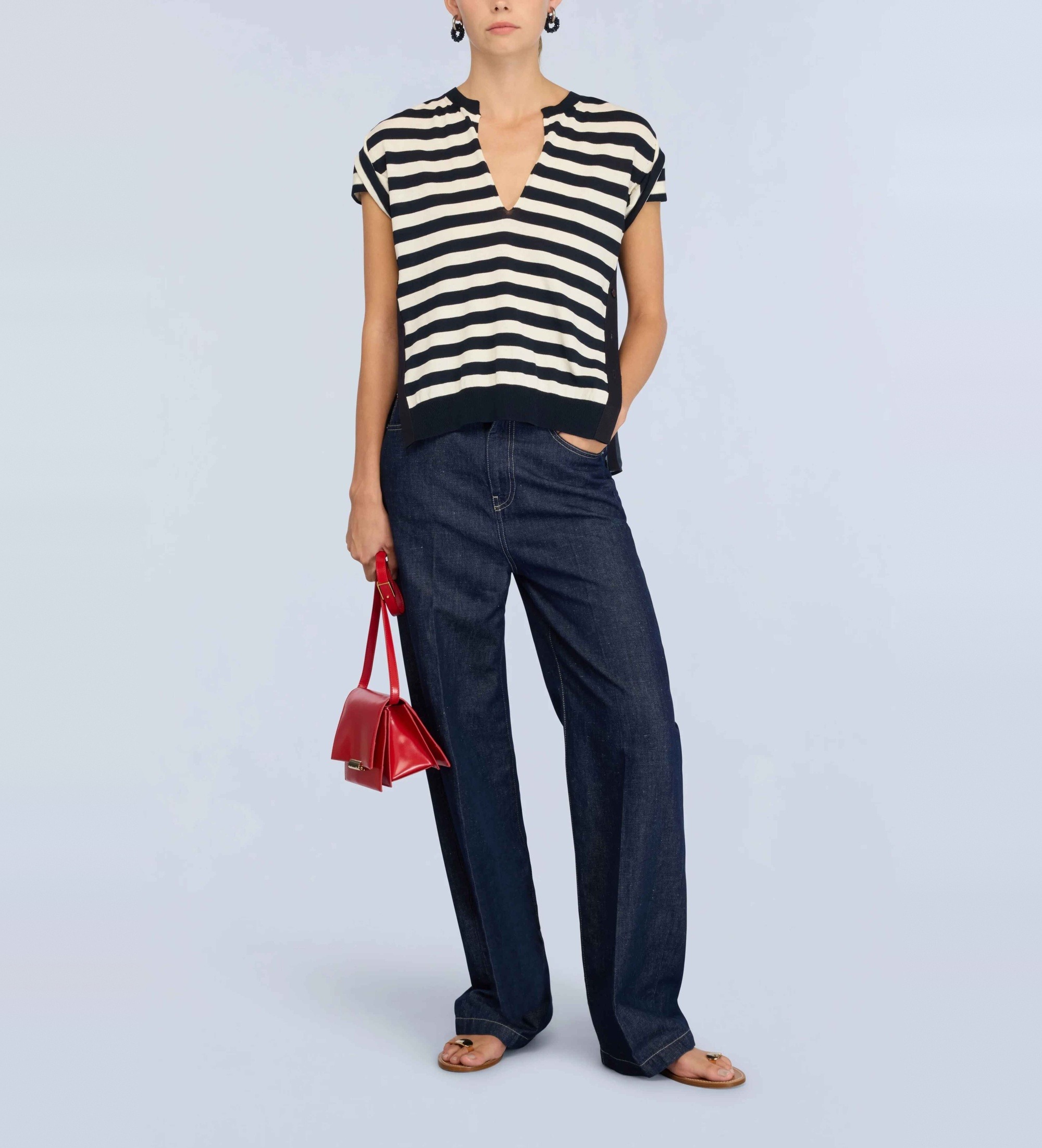 Semicouture für Damen. S6SB01 Georgia Pullover navy, weiß (S), Blau, Lässig, Kurzarm, Marine