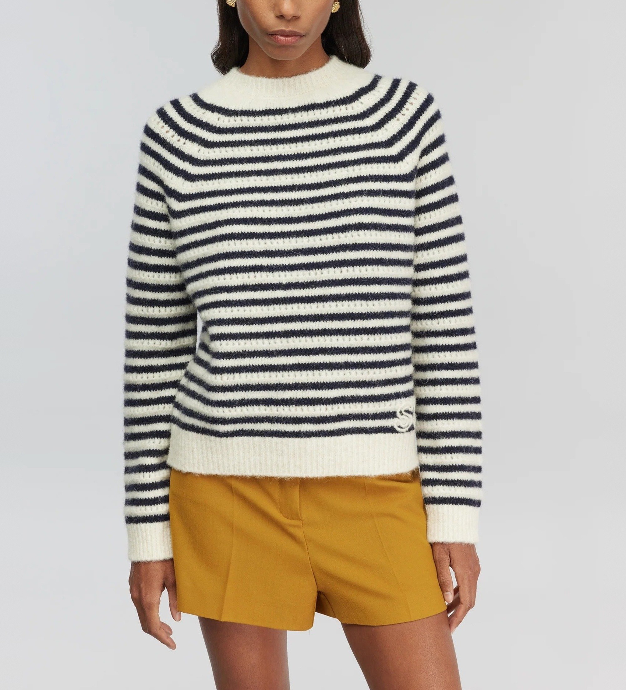 Semicouture für Damen. Y5WF12 Morgana gestreifter Pullover (S), Weiß, Lässig, Polyester, Marine