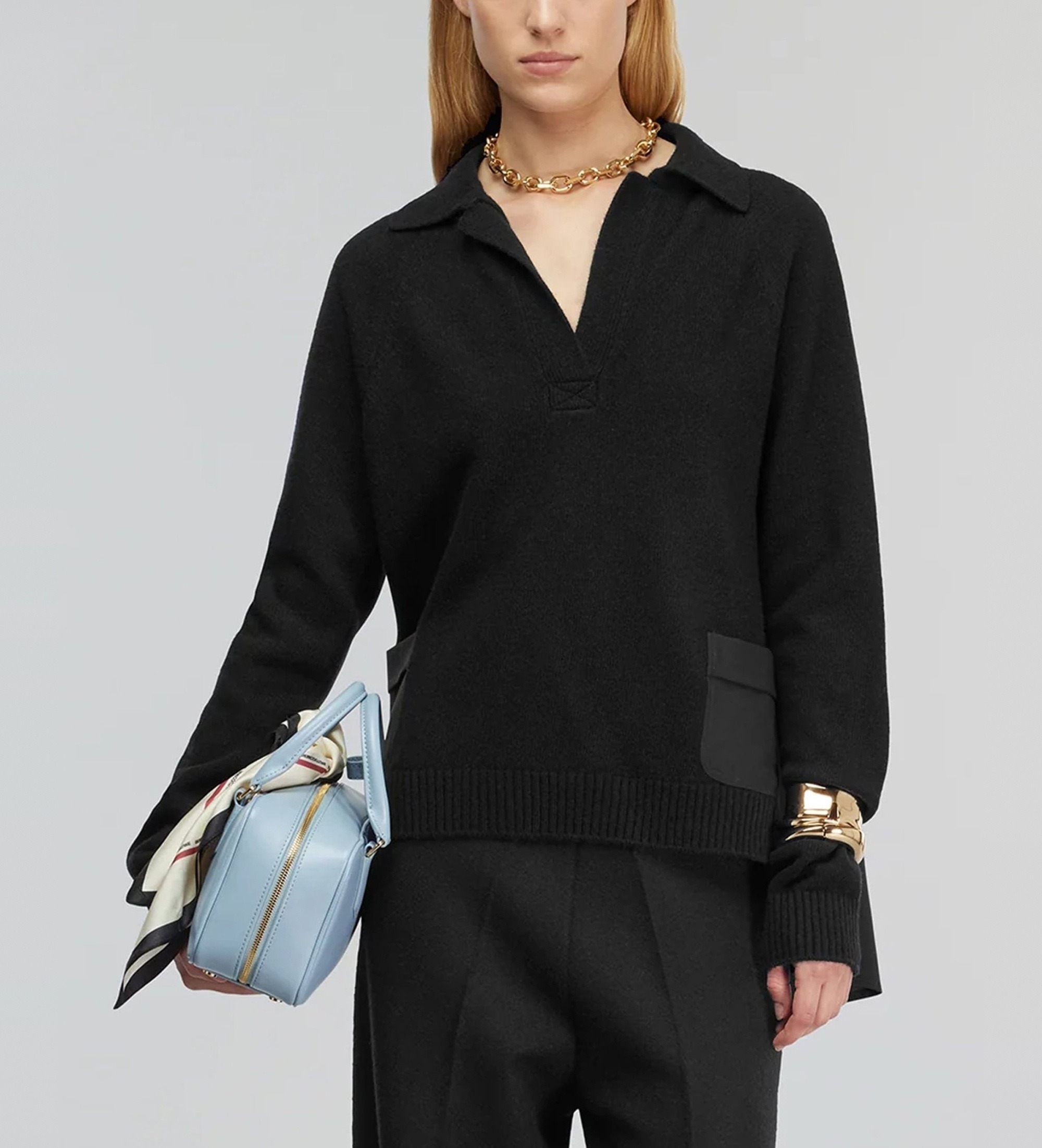 Semicouture für Damen. Y5WG21 Acantha Poloshirt schwarz (L), Lässig, Wolle, Langarm