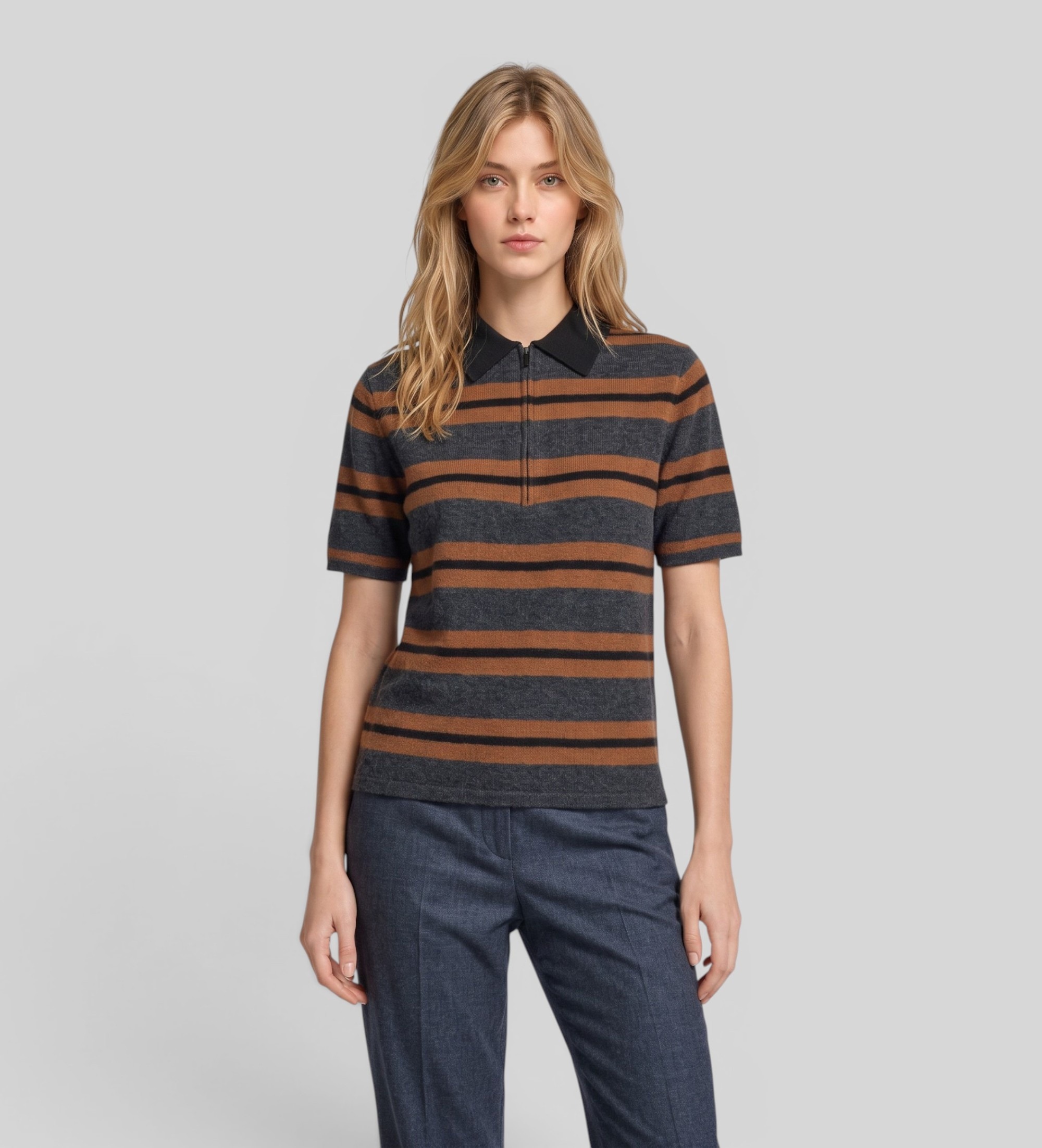 Semicouture für Damen. Y6WB20 Poloshirt Elsa grau, braun (S), Lässig, Wolle, Kurzarm
