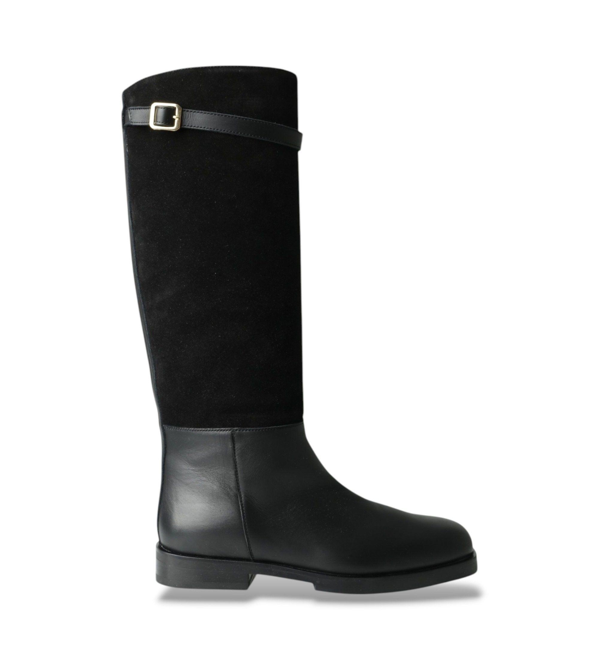Semicouturevoor vrouwen. Y6WZ05 Marilena zwarte leren laarzen (39), Leer, Plat, 1 tot 3 cm, Geen, Casual