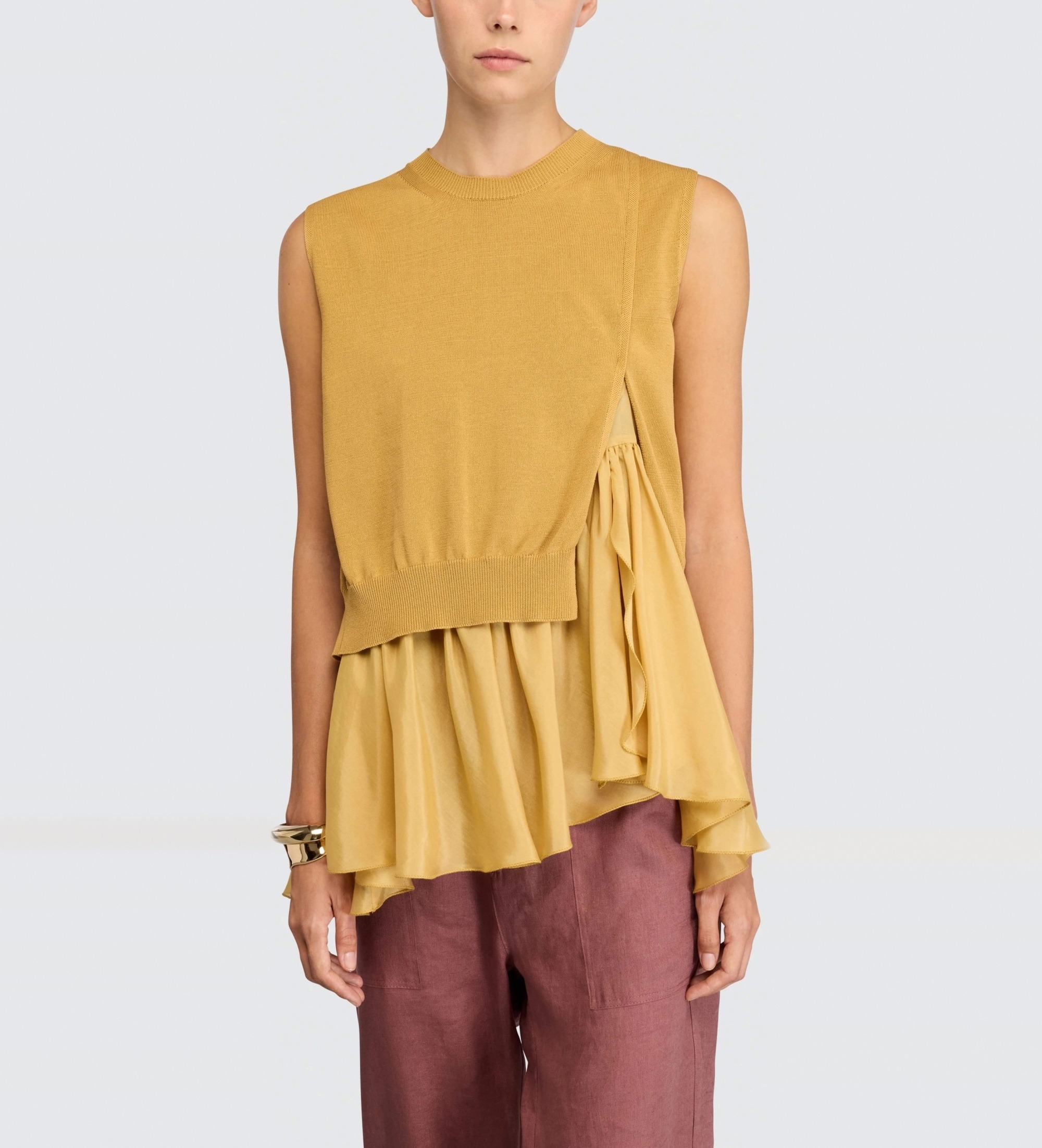 Semicouture für Damen. S6SA01 Top Addy gelb (L), Lässig, Baumwolle, Ärmellos / Hosenträger