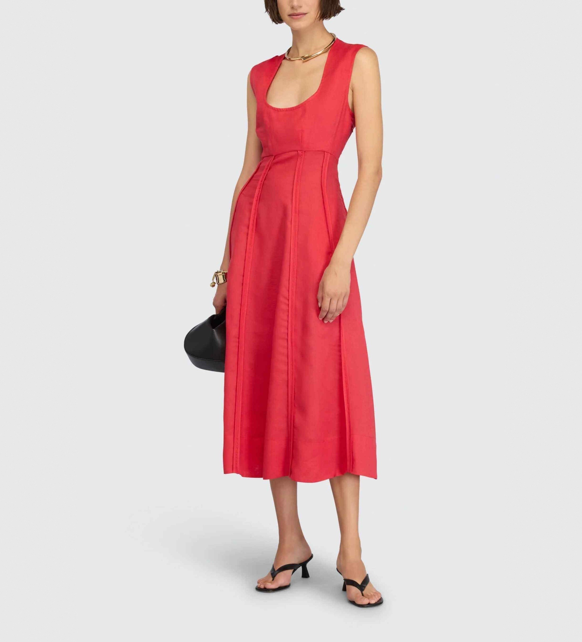 Semicouture für Damen. S6SN23 Zedernrotes Kleid (44), Lässig, Leinen, Ärmellos / Hosenträger