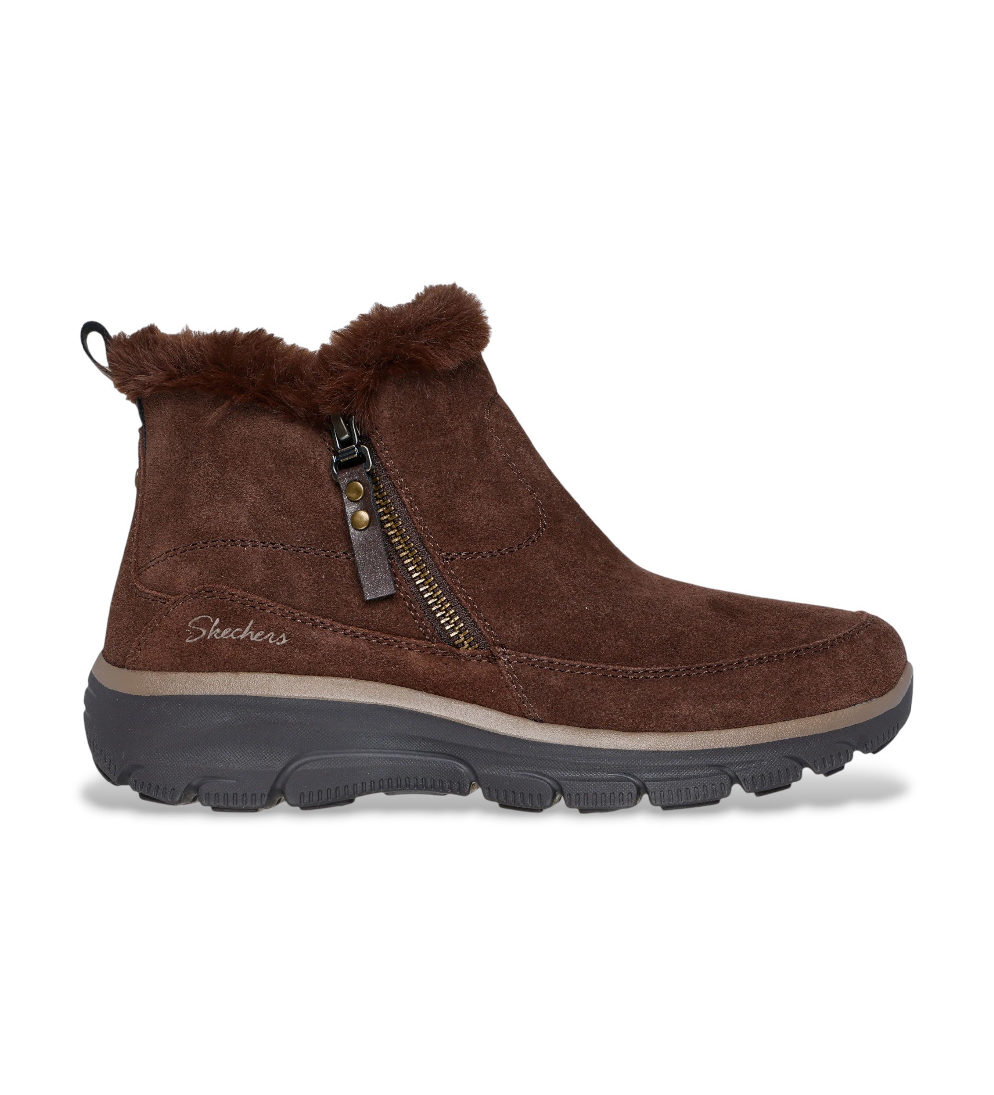 Skechers für Damen. 167862 Relaxed Fit Easy Going Cool Zip Lederstiefeletten braun (37), 3 bis 5 cm, Reißverschluss, Lässig