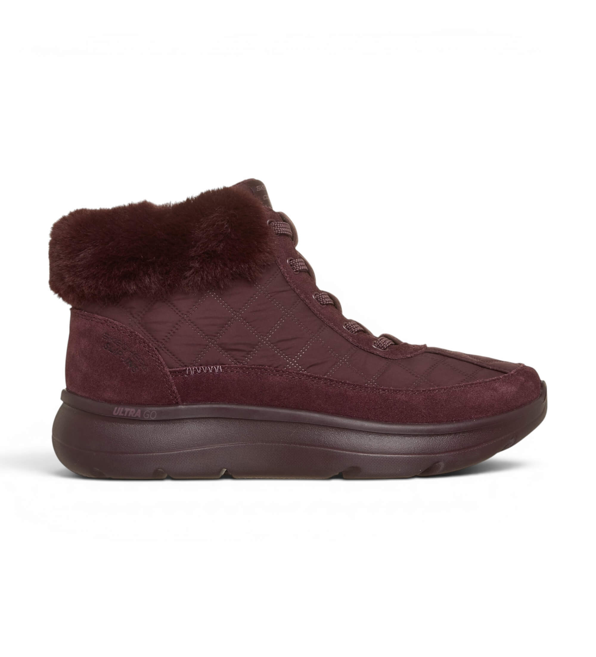 Skechers für Damen. 144844 Slip-Ins Stiefeletten: On-The-GO Encore - Cozy Fit Maisie Burgund (40), Leder, Wohnung, Schnürsenkel, Lässig, Kas