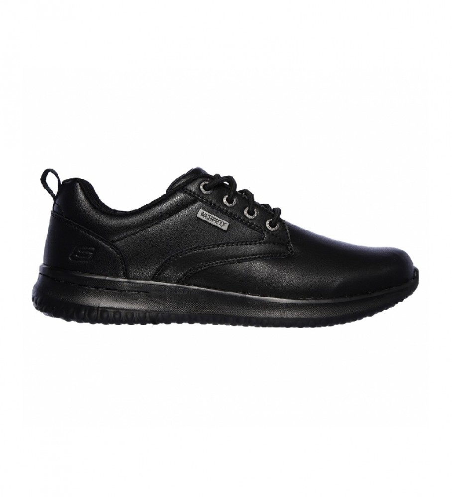 Skechers für Herren. 65693 Delson Antigo Lederschuhe schwarz (43), Wohnung, 1 bis 3 cm, Schnürsenkel, Lässig