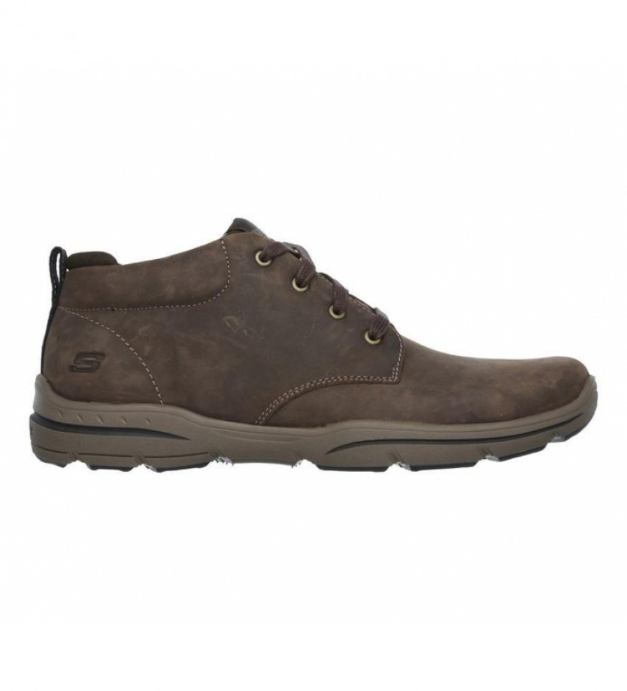 Skechers für Herren. 64857 Harper Melden braune Lederschuhe (44), Wohnung, Schnürsenkel, Lässig