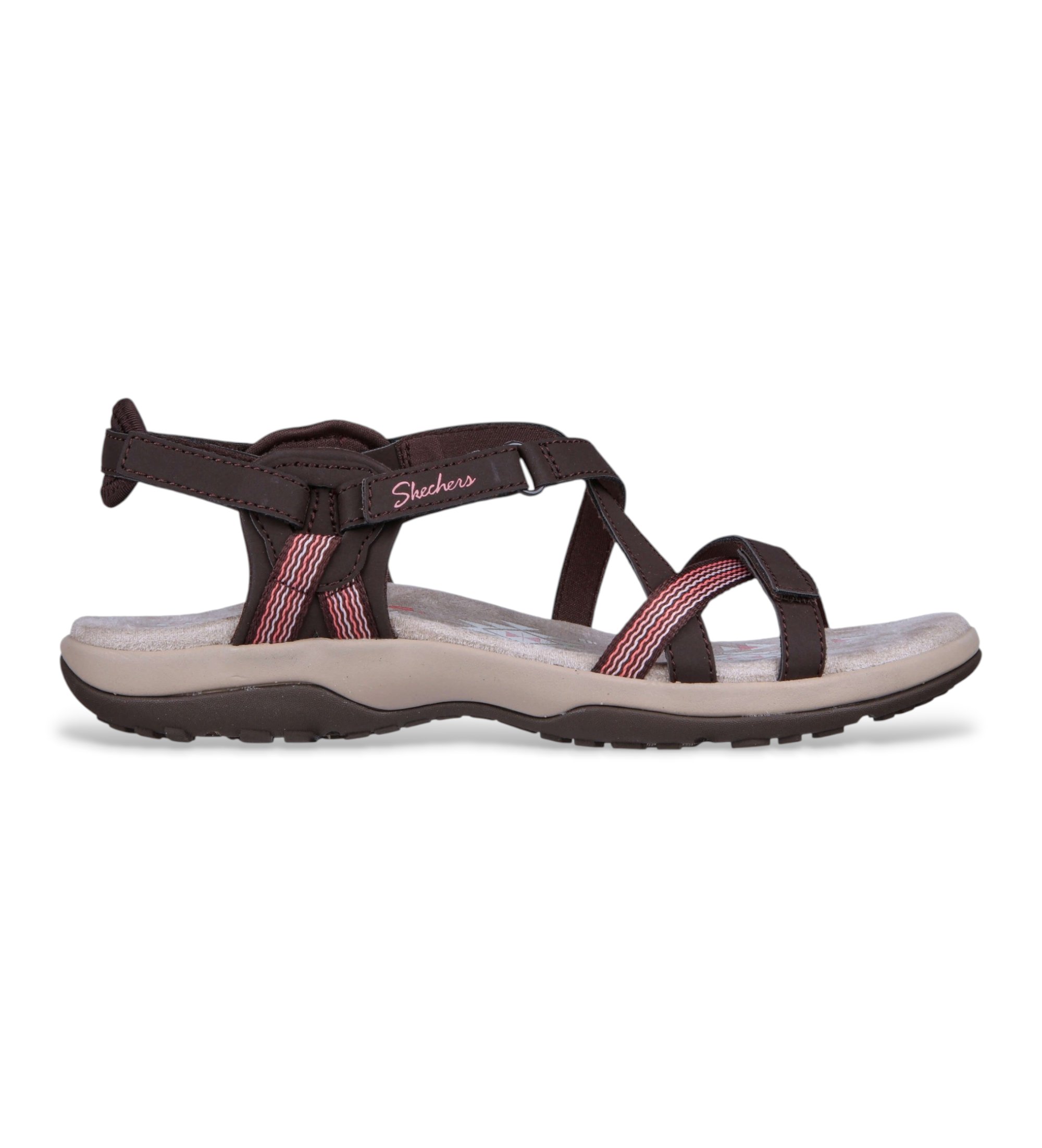 Skechers für Damen. 163115 Schokolade Reggae Slim Sun Array Sandalen (41), Braun, Wohnung, Klettverschluss, Lässig, Strandbekleidung