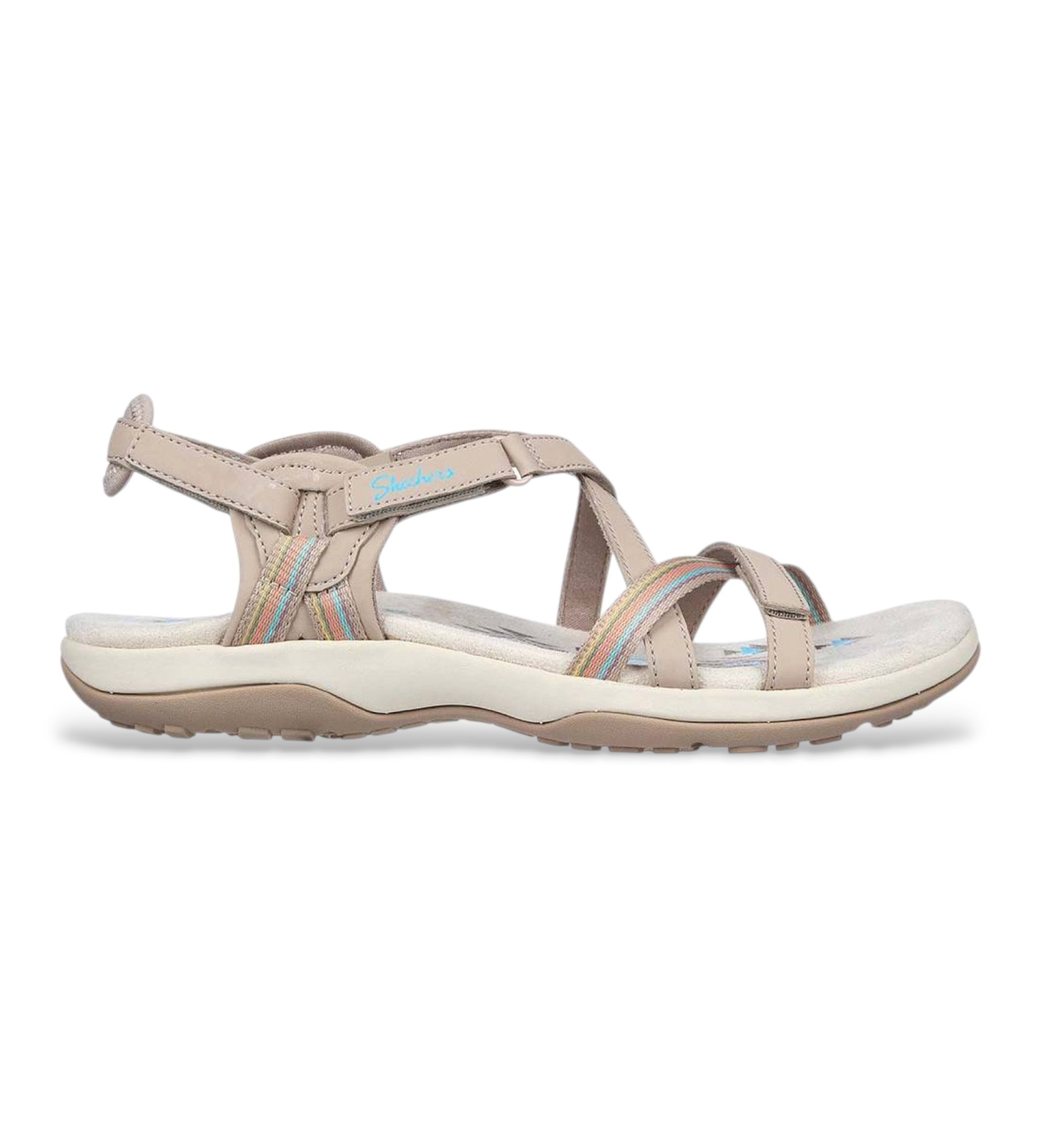Skechers für Damen. 163115 Reggae Slim Sun Array taupe Sandalen (41), Wohnung, Klettverschluss, Lässig