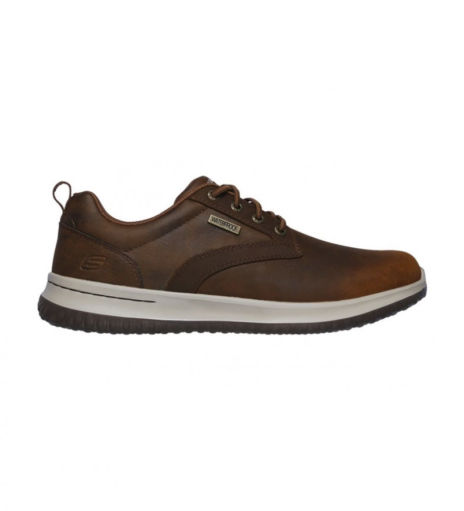 Skechers für Herren. 65693 Delson Antigo braune Lederturnschuhe (44), Wohnung, 1 bis 3 cm, Schnürsenkel, Lässig