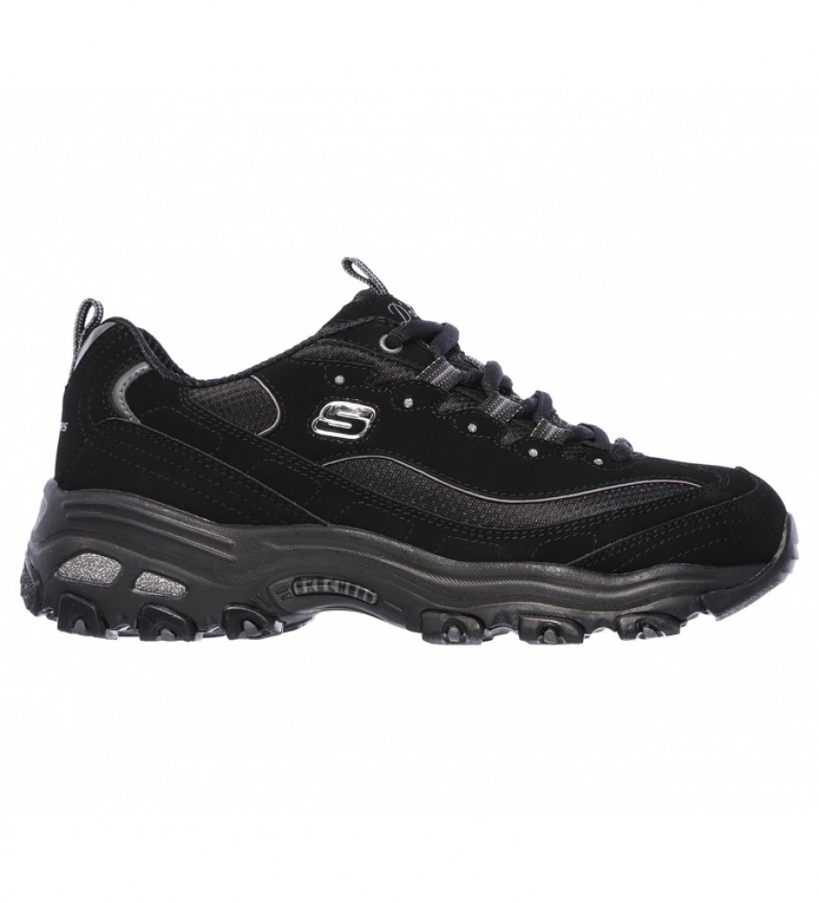 Skechers für Damen. 11930 D'Lites-Biggest Fan Leder Turnschuhe schwarz (37), 3 bis 5 cm, Schnürsenkel, Lässig