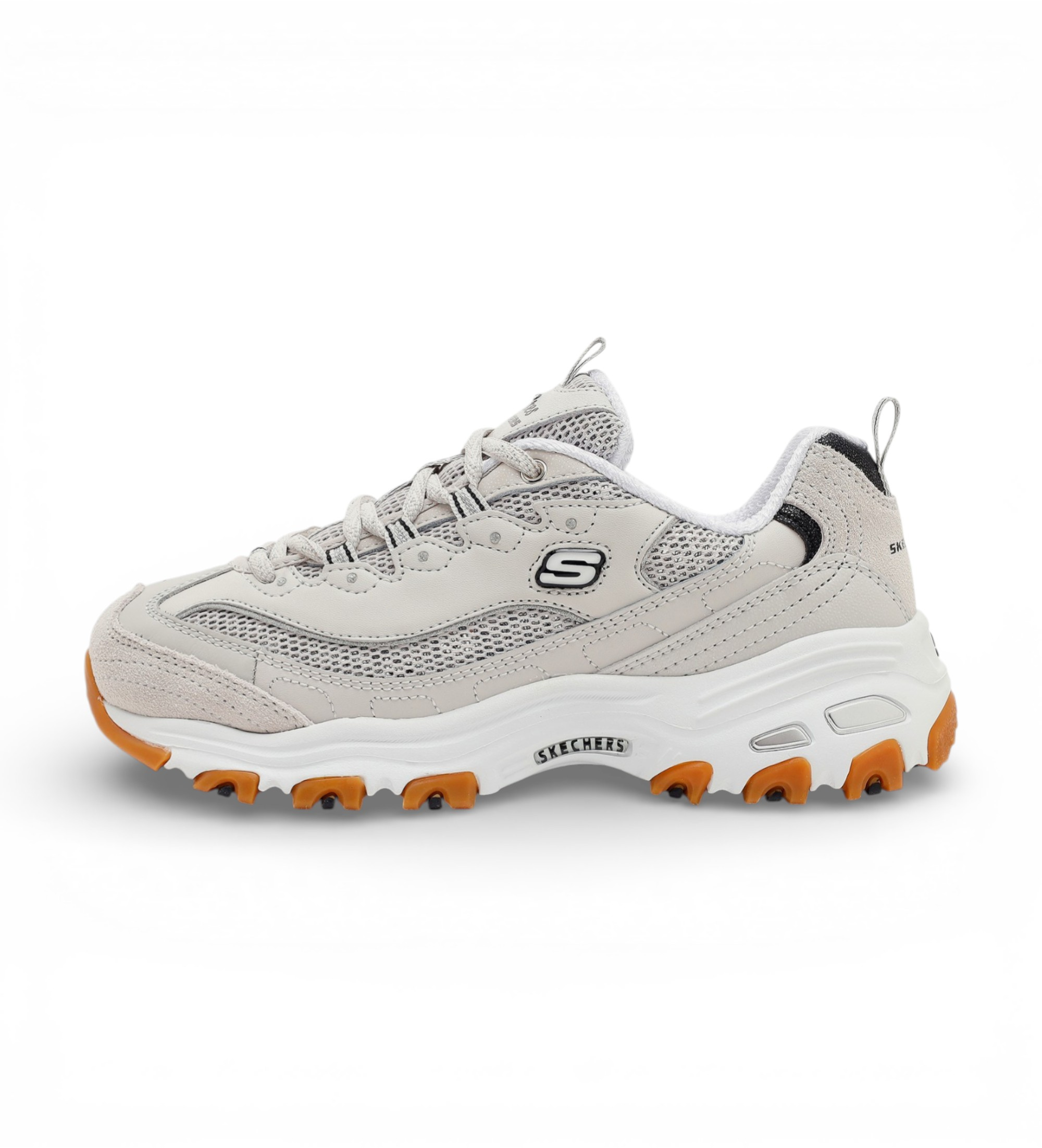 Skechers für Damen. 150724 D'Lites Stellar Shimmer beige Turnschuhe (39), Wohnung, Schnürsenkel, Lässig