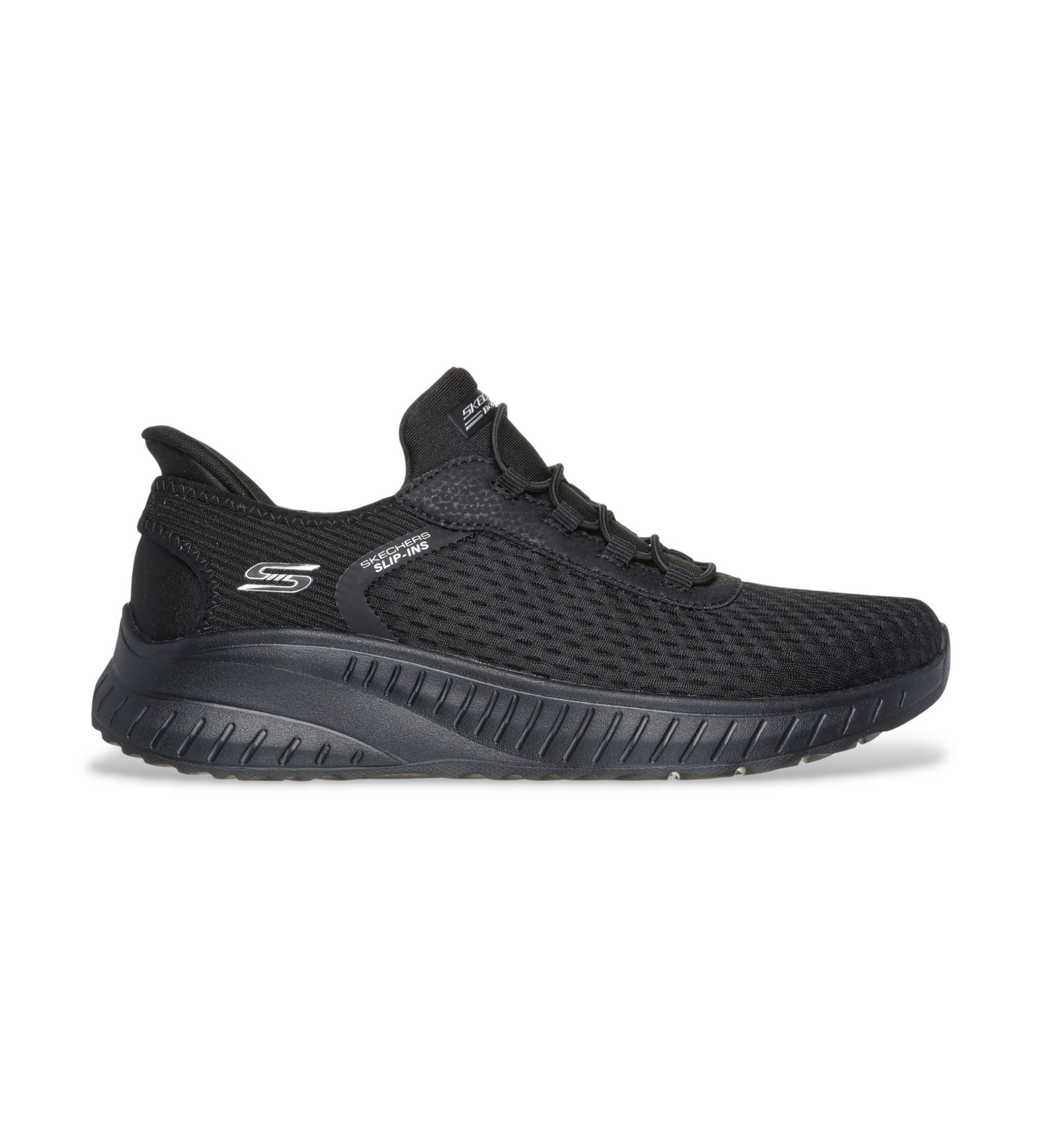 Skechers für Damen. 117504 Slip-ins Sneaker: BOBS Sport Squad Chaos schwarz (36), 3 bis 5 cm, Schnürsenkel, Lässig