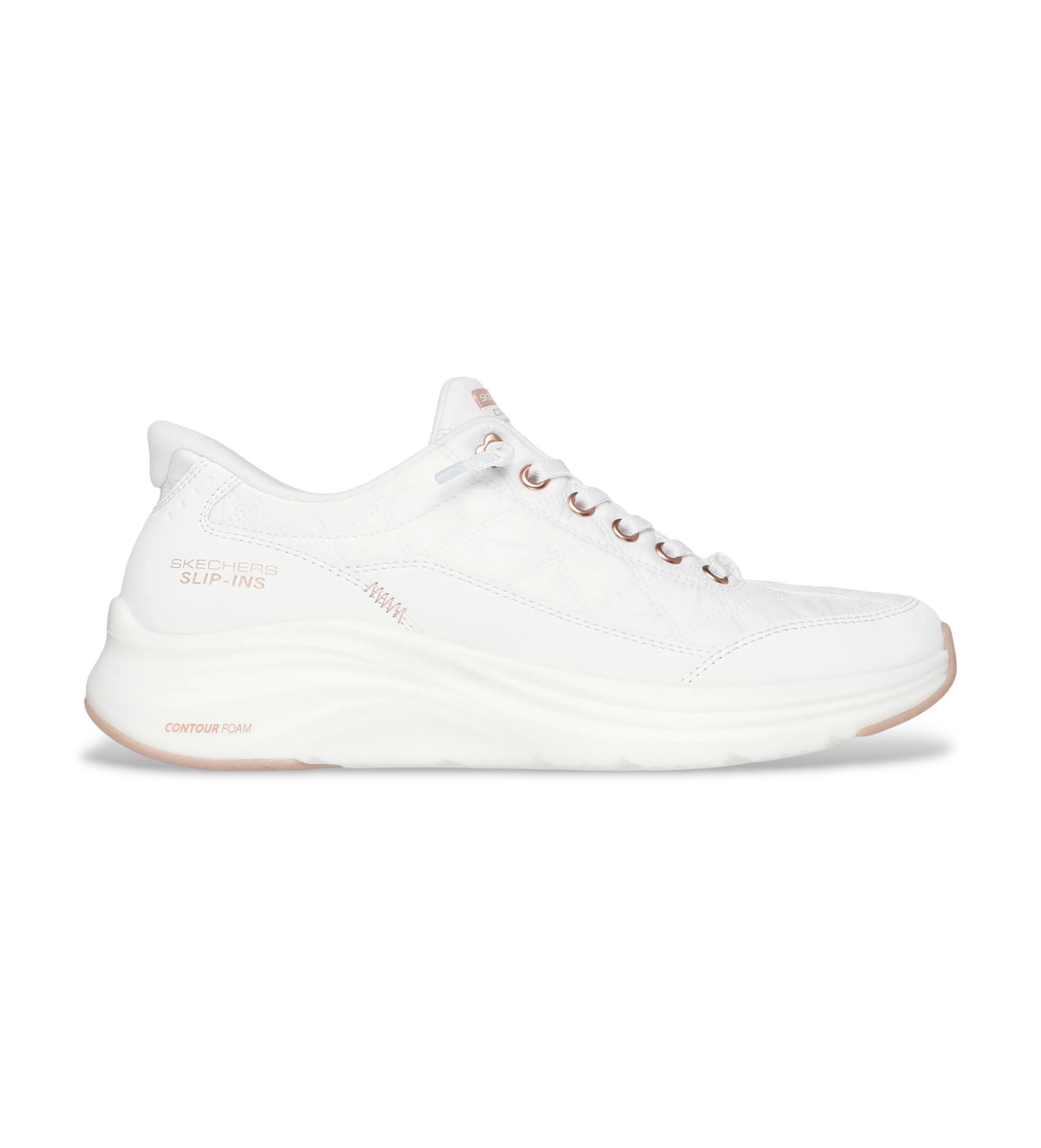 Skechers für Damen. 150413 Pantoletten Contour Foam Cozy Fit Hausschuhe Golden Hour weiß (39), Wohnung, Schnürsenkel, Lässig