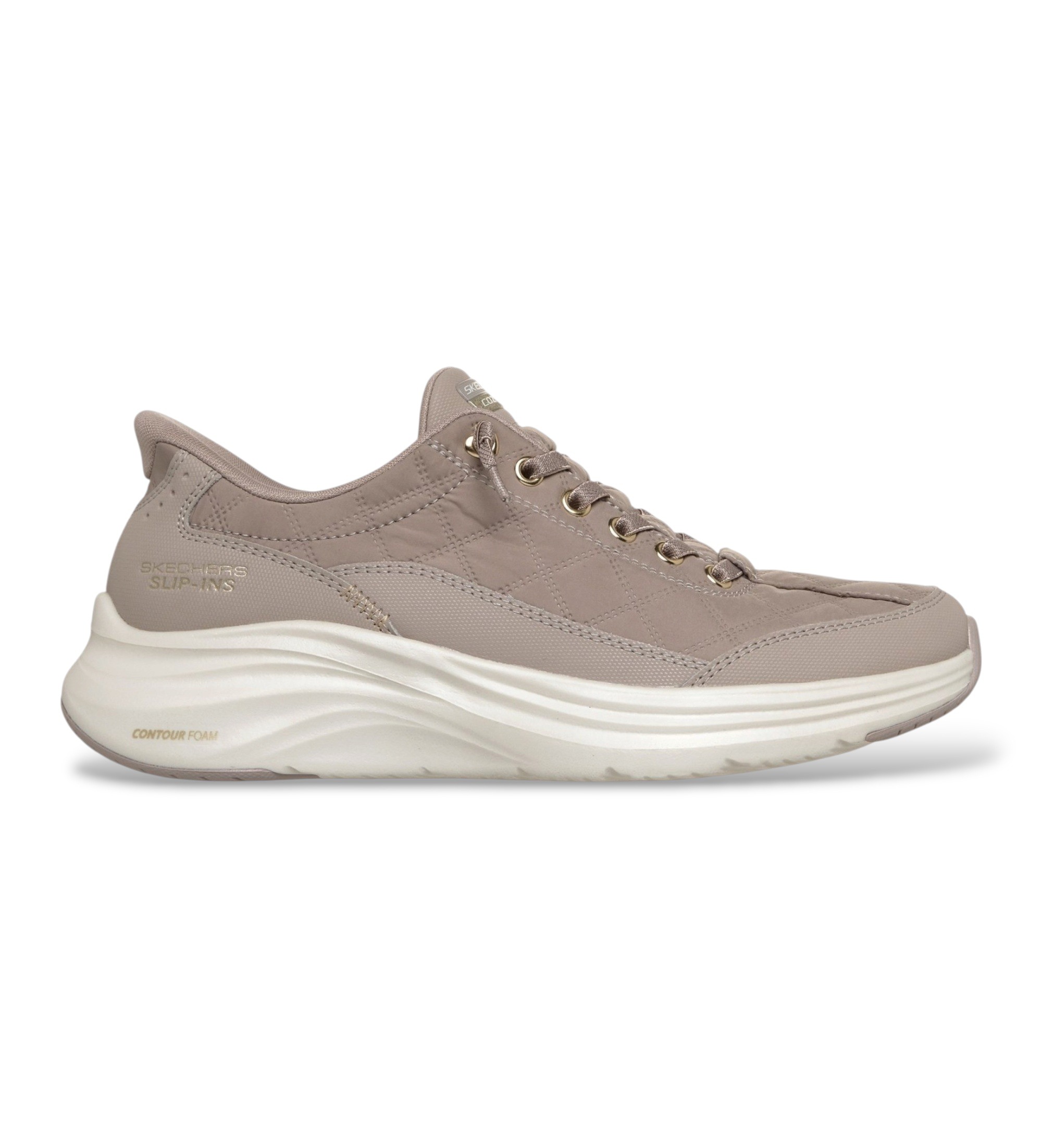 Skechers für Damen. 150413 Slip-Ins Sneaker: Contour Foam - Cozy Fit Golden Hour taupe (37), Wohnung, Schnürsenkel, Lässig