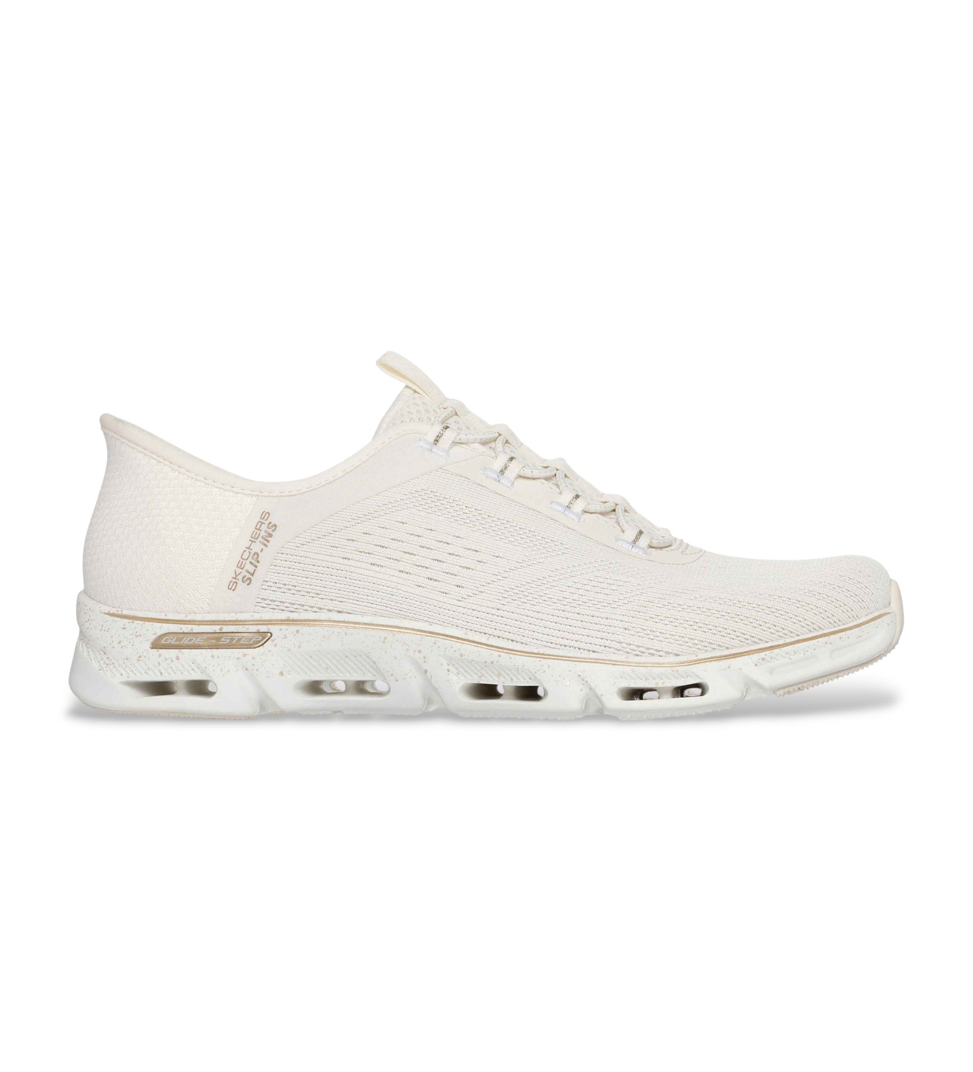 Skechers für Damen. 104610 Pantoffeln: Glide-Step Gratify - Pace off-white (36), Weiß, Beige, Wohnung, Schnürsenkel, Lässig, Sportlich, Mult