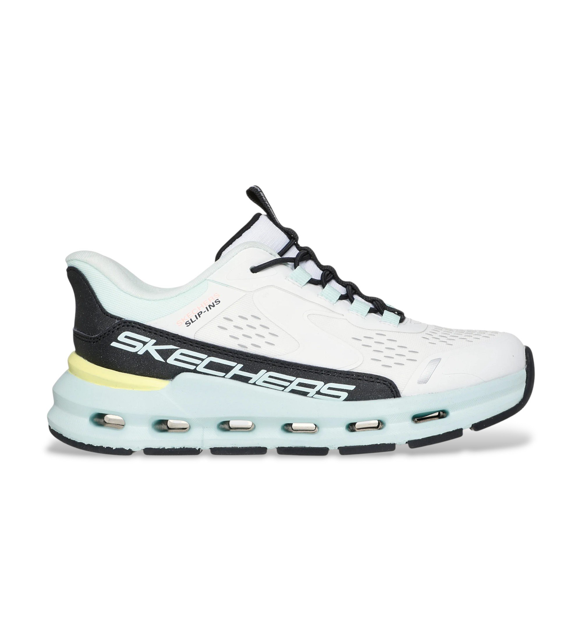 Skechers für Frauen/Mädchen. 303654L Pantoletten Glide Step Vista Lane Hausschuhe weiß (38), 3 bis 5 cm, Schnürsenkel, Lässig, Sportlich, Mu