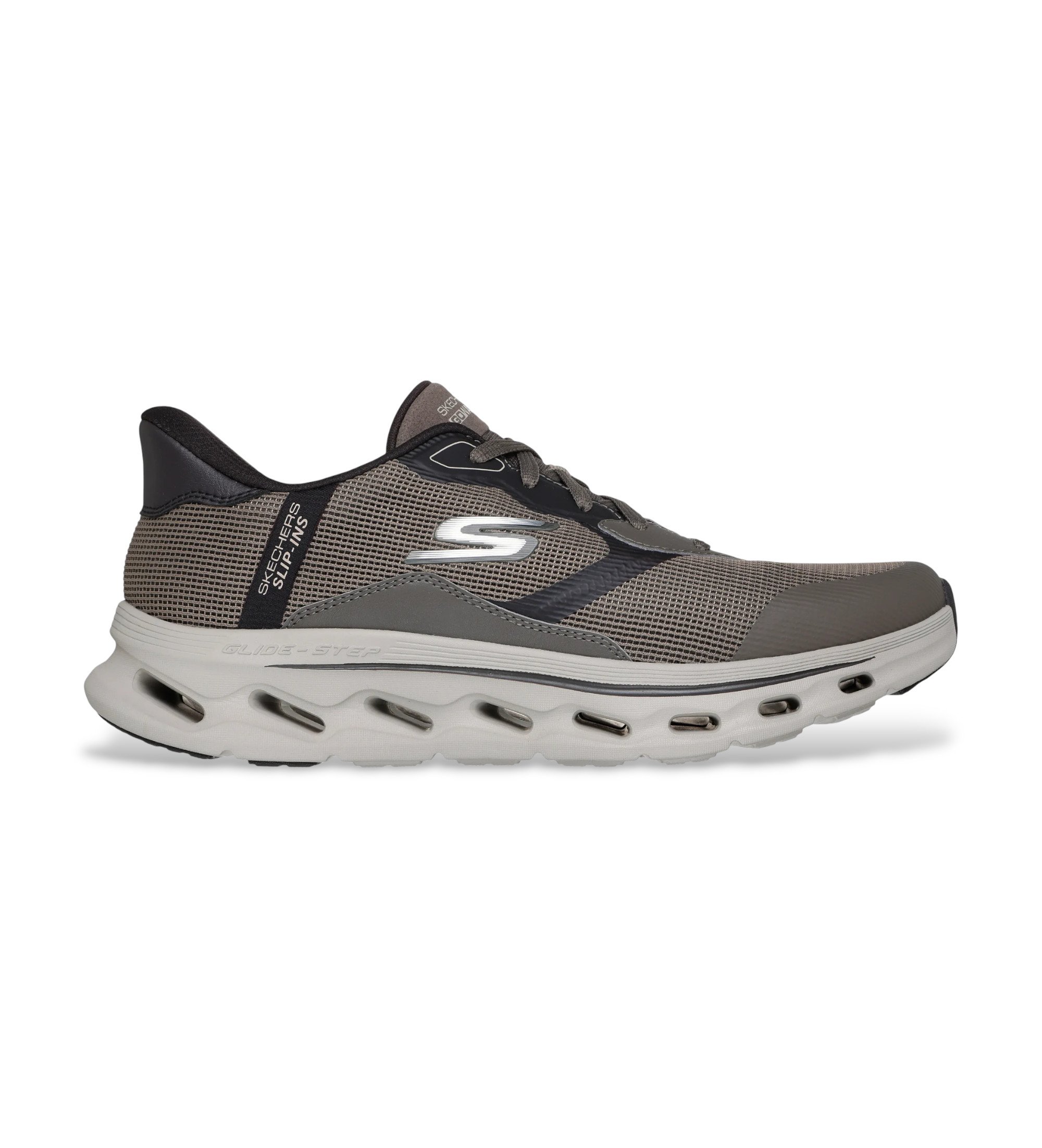 Skechers für Herren. 216660 Pantoletten Go Walk Glide Step 2.0 Zac dunkel taupe Hausschuhe (42), Wohnung, Schnürsenkel, Lässig, Sportlich, M