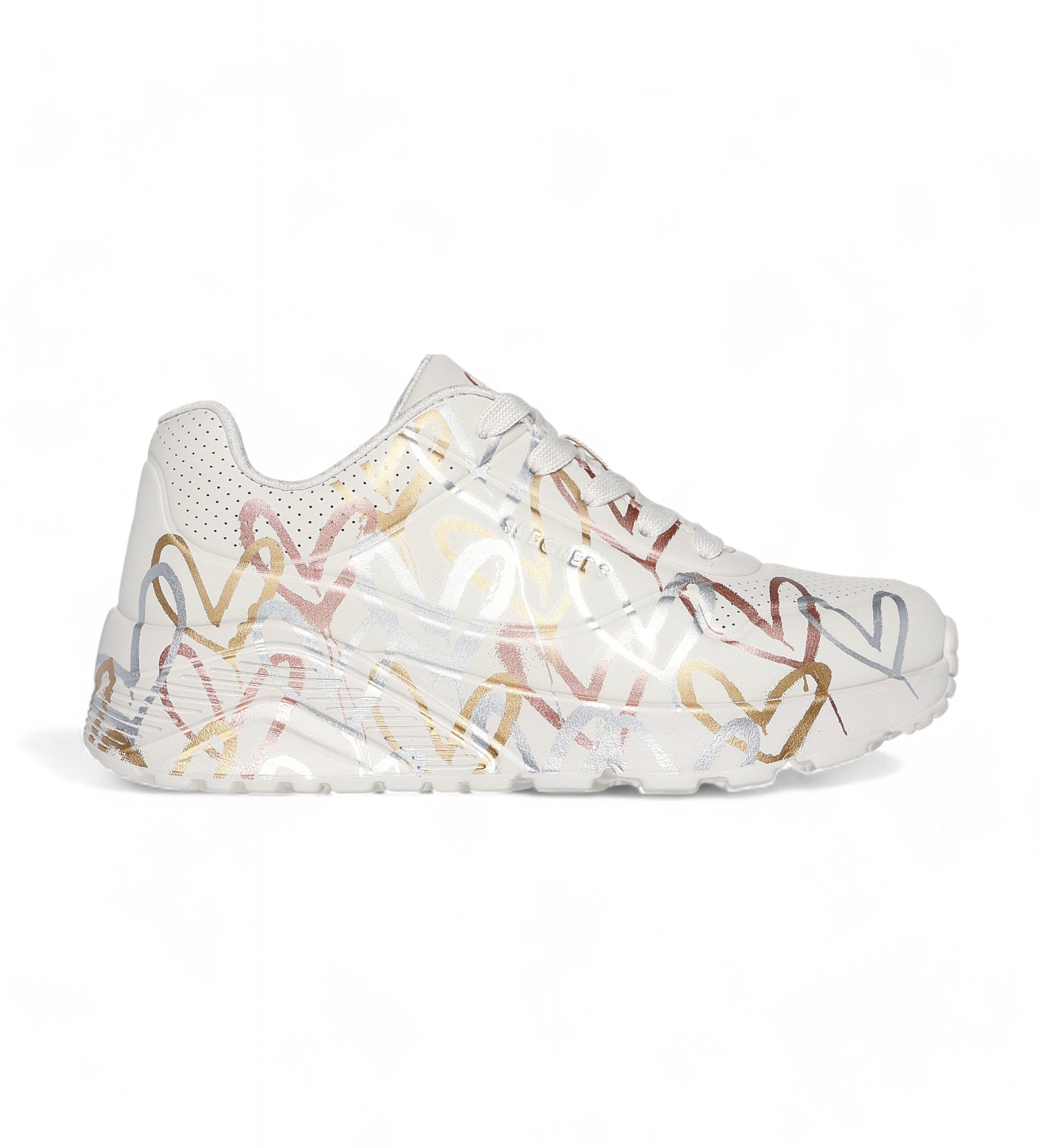 Skechers für Frauen/Mädchen. 314067L x JGoldcrown: Uno Lite - Metallic Love Sneaker beige (29), 3 bis 5 cm, Schnürsenkel, Lässig, Kinderbekl