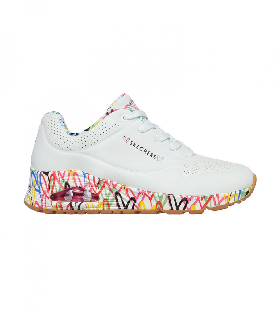 Skechers für Damen. 155506 Turnschuhe Uno Loving Love weiß (36), Stoff, Wohnung, Schnürsenkel, Lässig