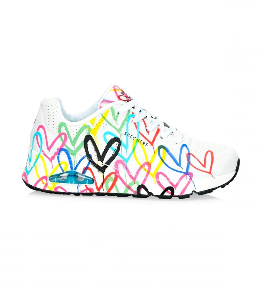 Skechers für Damen. 155507 Turnschuhe Uno mehrfarbig, weiß (37), 3 bis 5 cm, Schnürsenkel