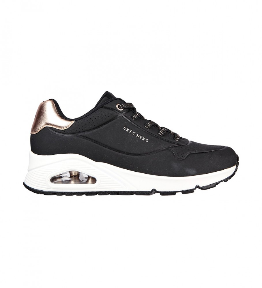 Skechers für Damen. 155196 Sneaker Uno - Shimmer Away schwarz (38), Stoff, Wohnung, Schnürsenkel, Lässig