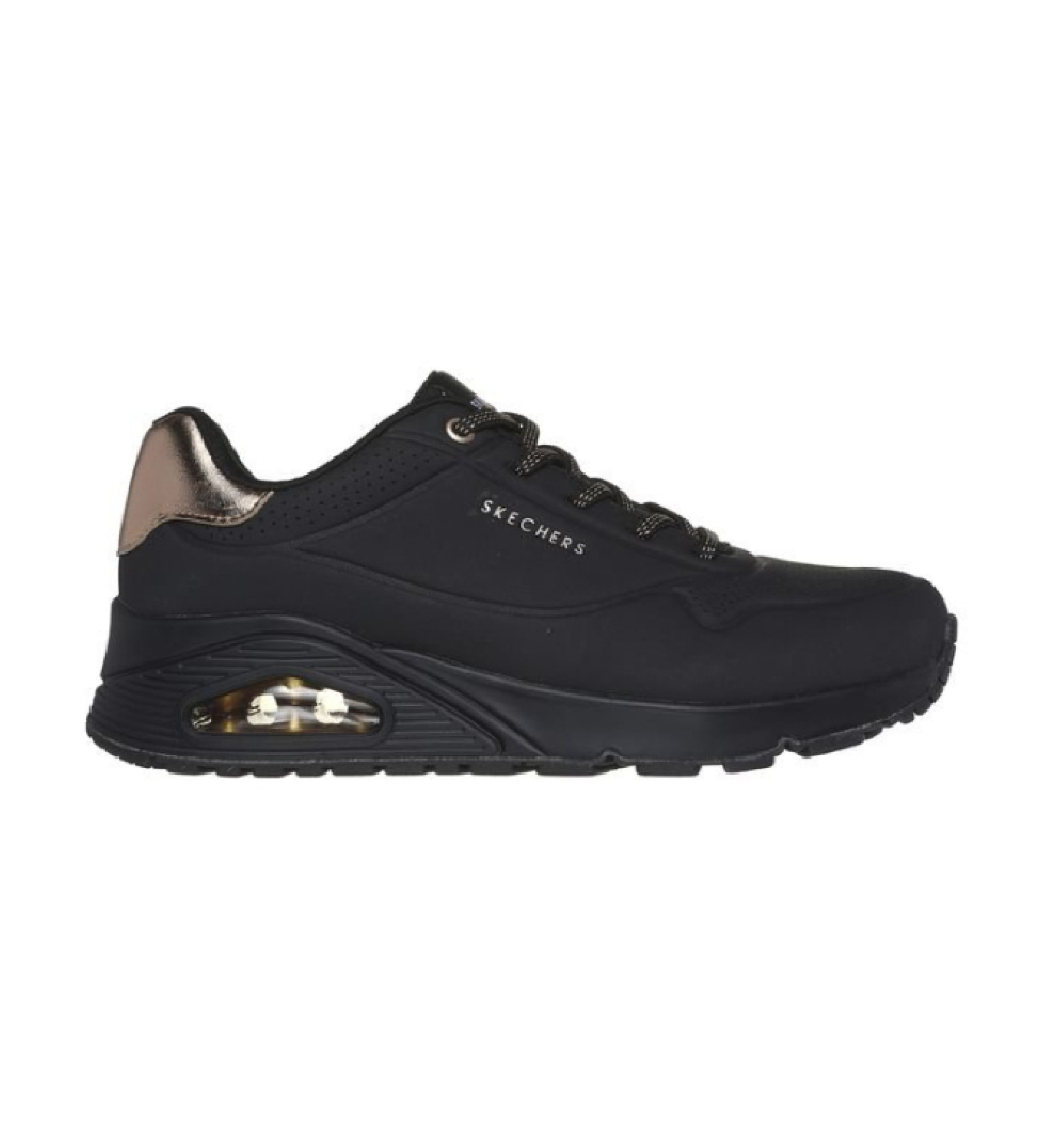 Skechers für Damen. 155196 Sneakers Uno - Shimmer Away schwarz (39), 3 bis 5 cm, Schnürsenkel, Lässig, Sportlich