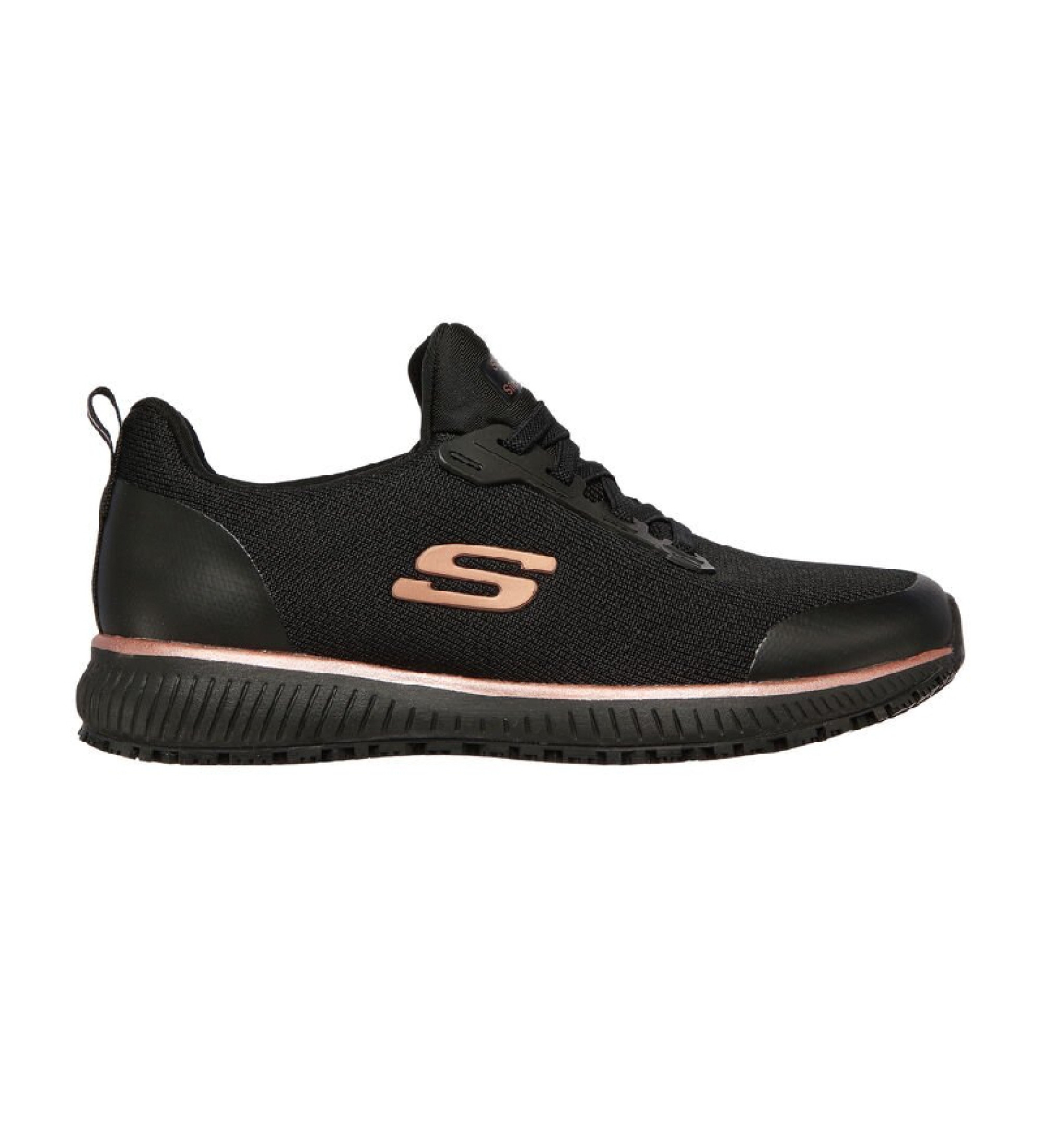 Skechers für Damen. 77222EC Arbeitsschuhe Work Slip-Resistant: Squad schwarz (36), Wohnung, Schnürsenkel, Lässig, Sportlich