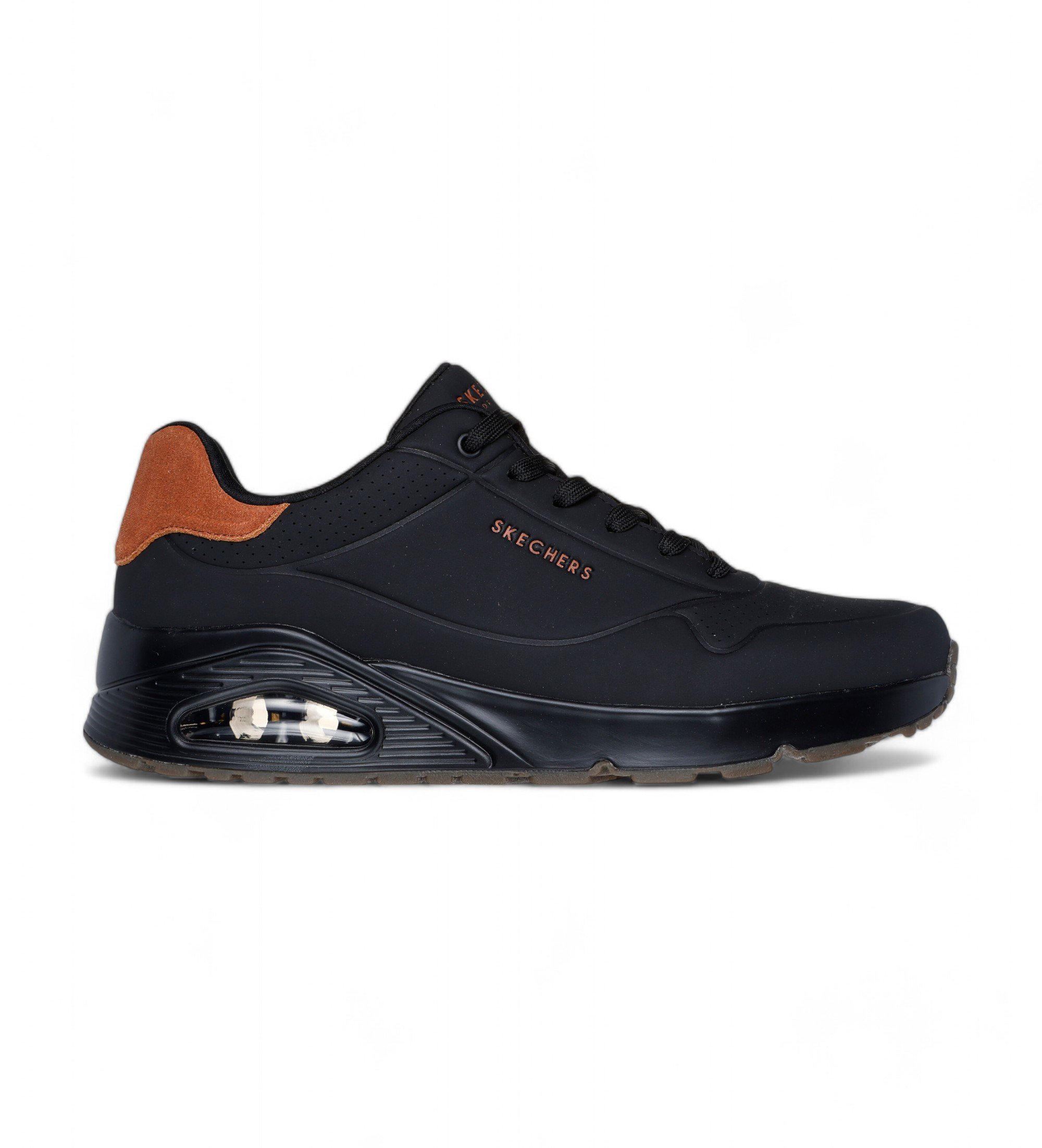 Skechers für Herren. 183004 Uno Anzug On Air Turnschuhe schwarz (44), Wohnung, Schnürsenkel, Lässig